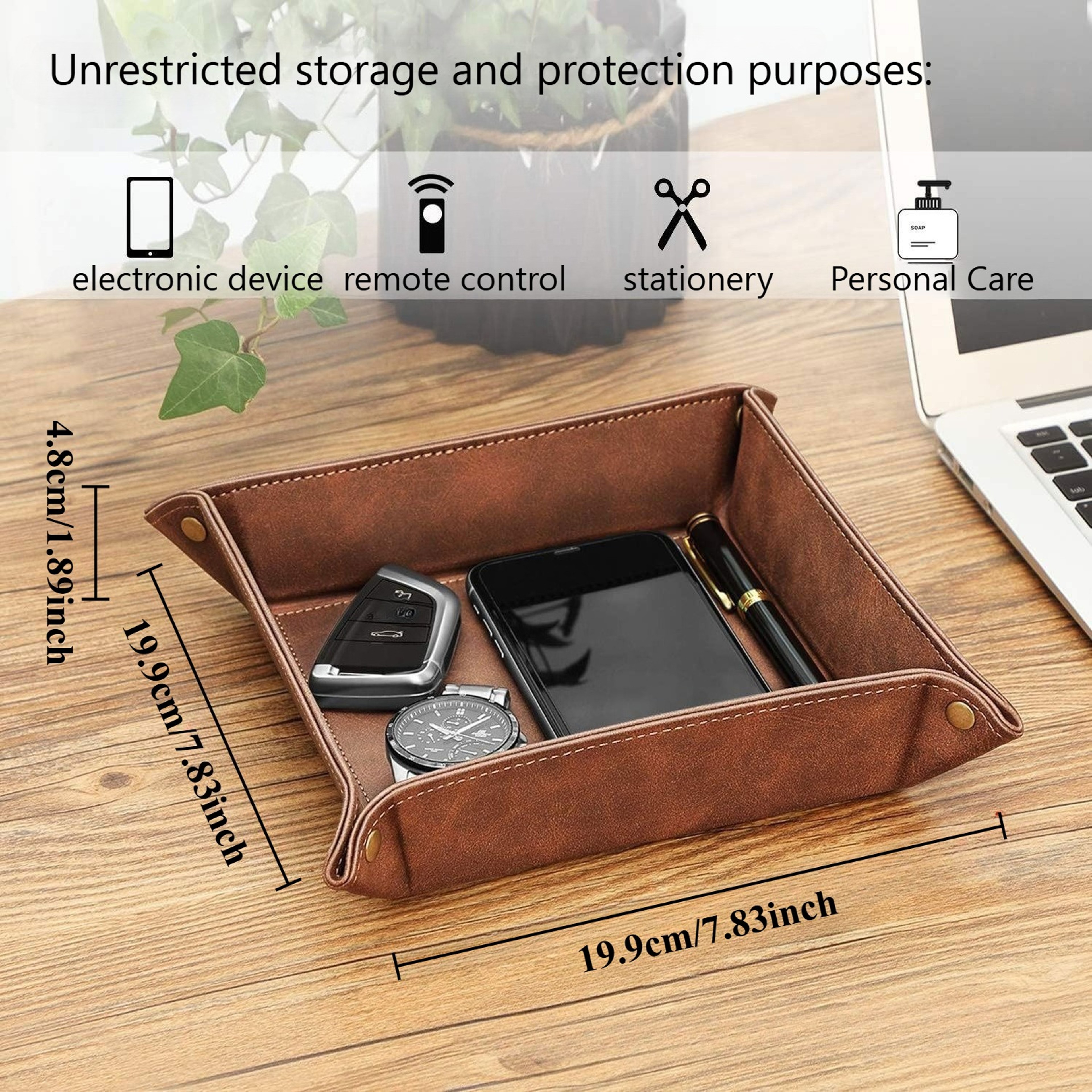 Desktop Organizer Leather Storage Box PU Remote Control  Key Organizer 5