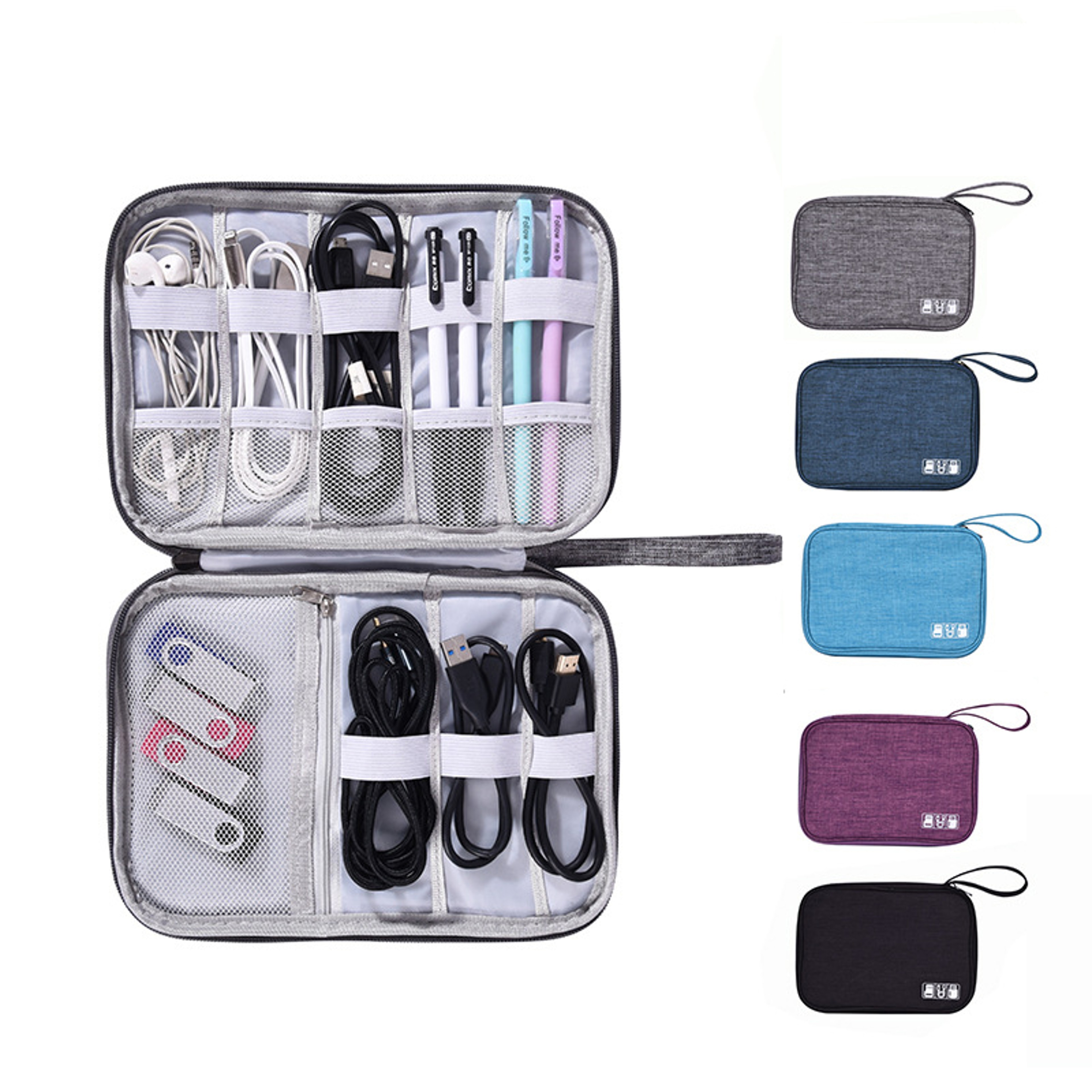 Large Capacity Cable Organizer Travel Case Universal Cord  Charger Storage 6