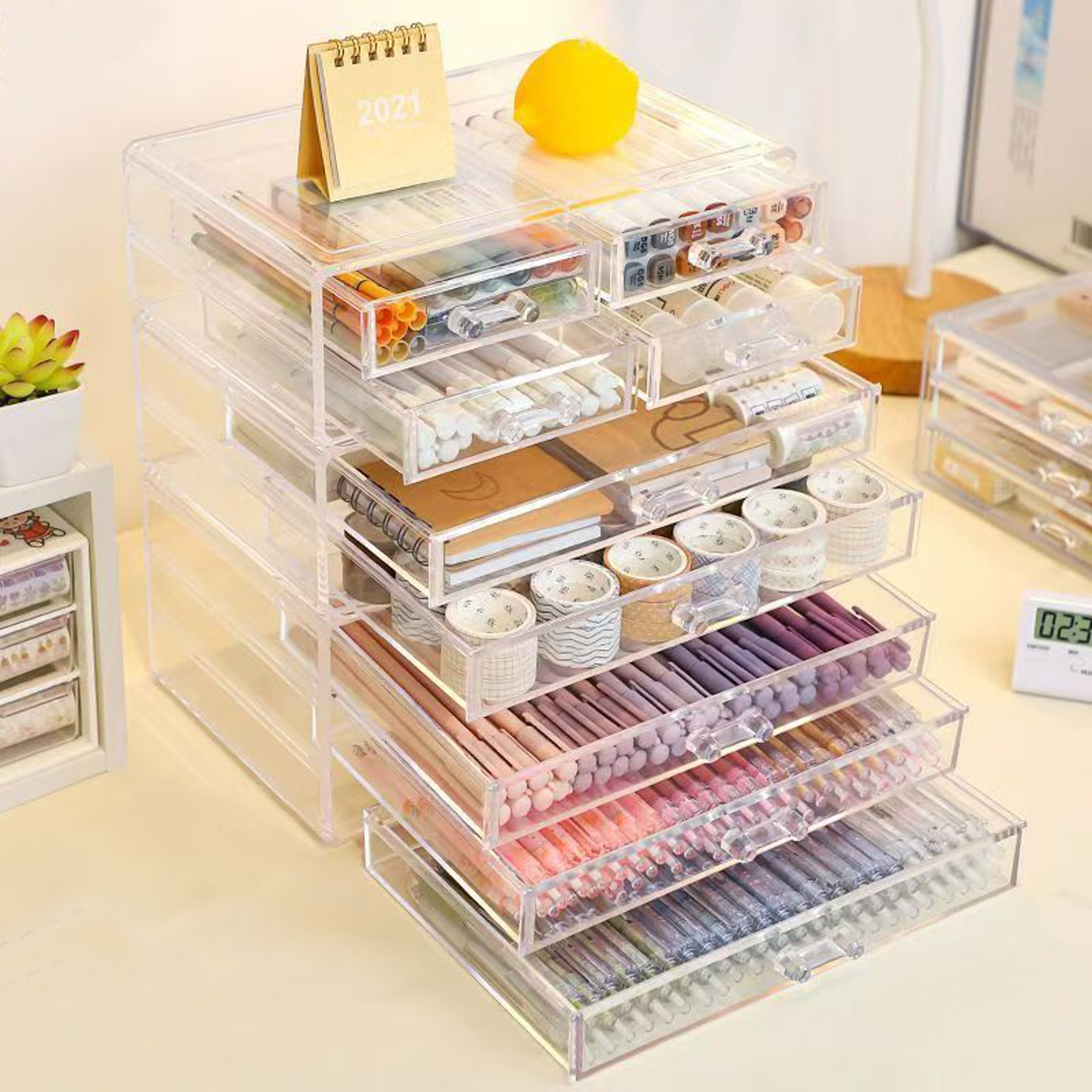 Stackable Clear Desk Organizer  Plastic Drawer Organizer For Makeup Office  Craft Storage 0