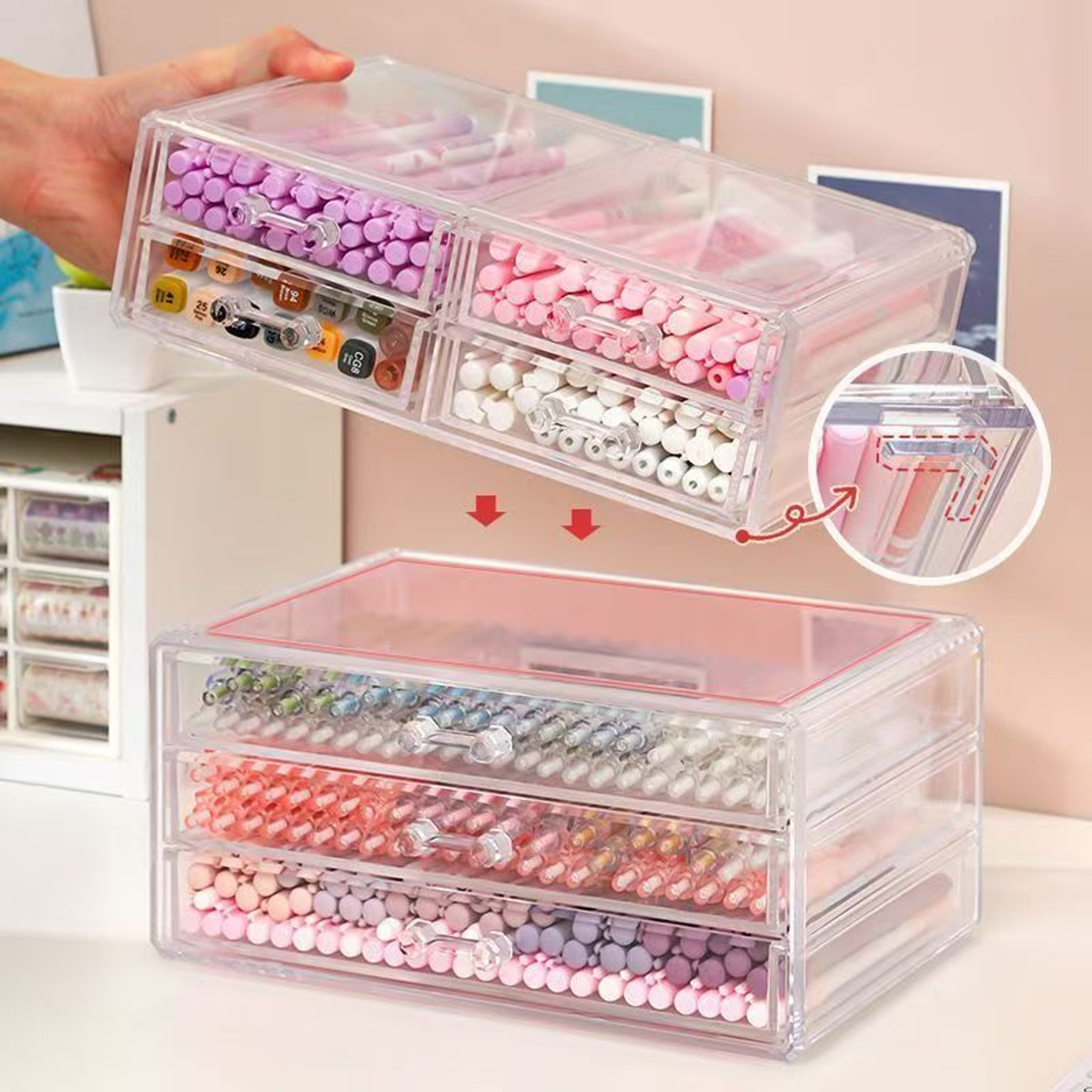 Stackable Clear Desk Organizer  Plastic Drawer Organizer For Makeup Office  Craft Storage 5