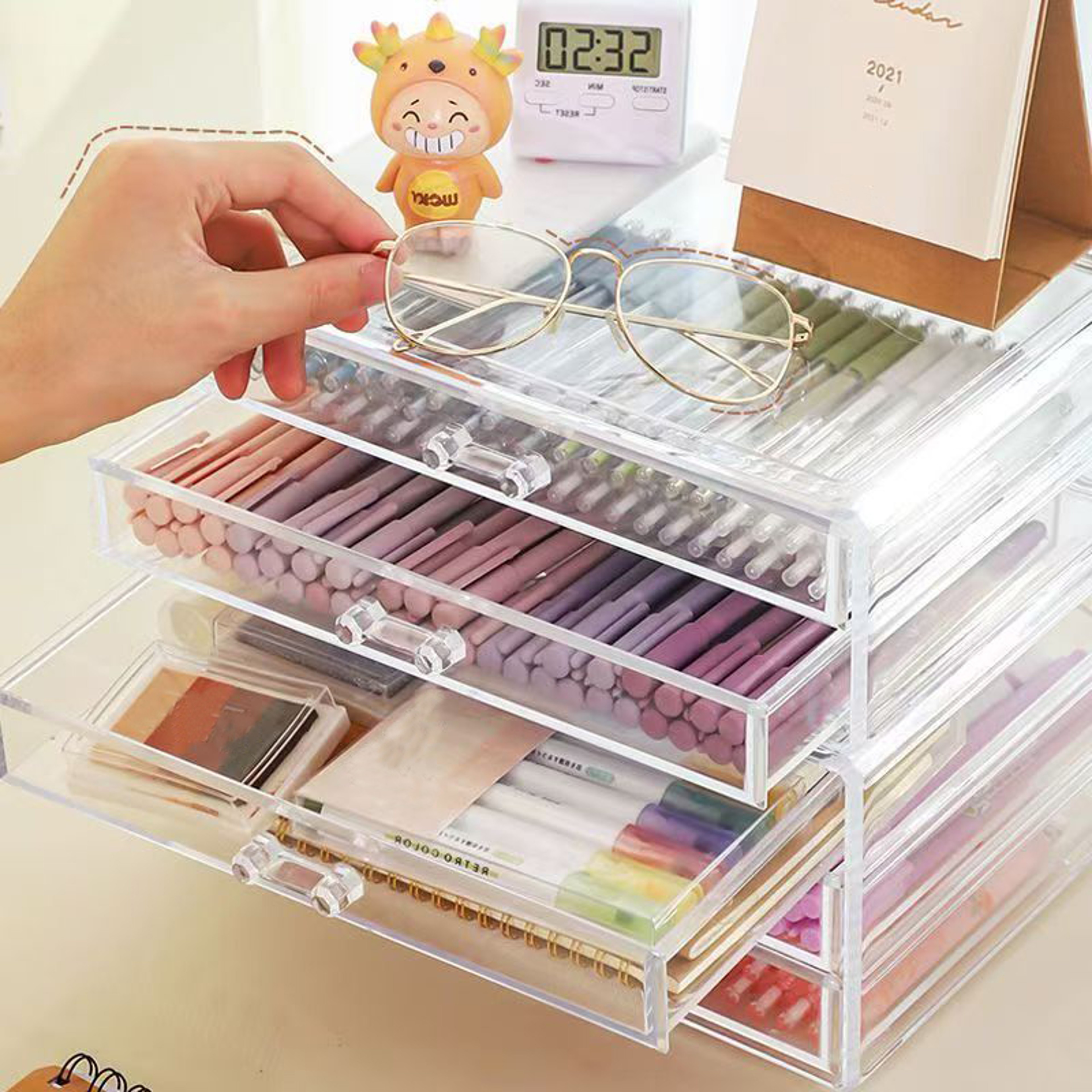 Stackable Clear Desk Organizer  Plastic Drawer Organizer For Makeup Office  Craft Storage 7