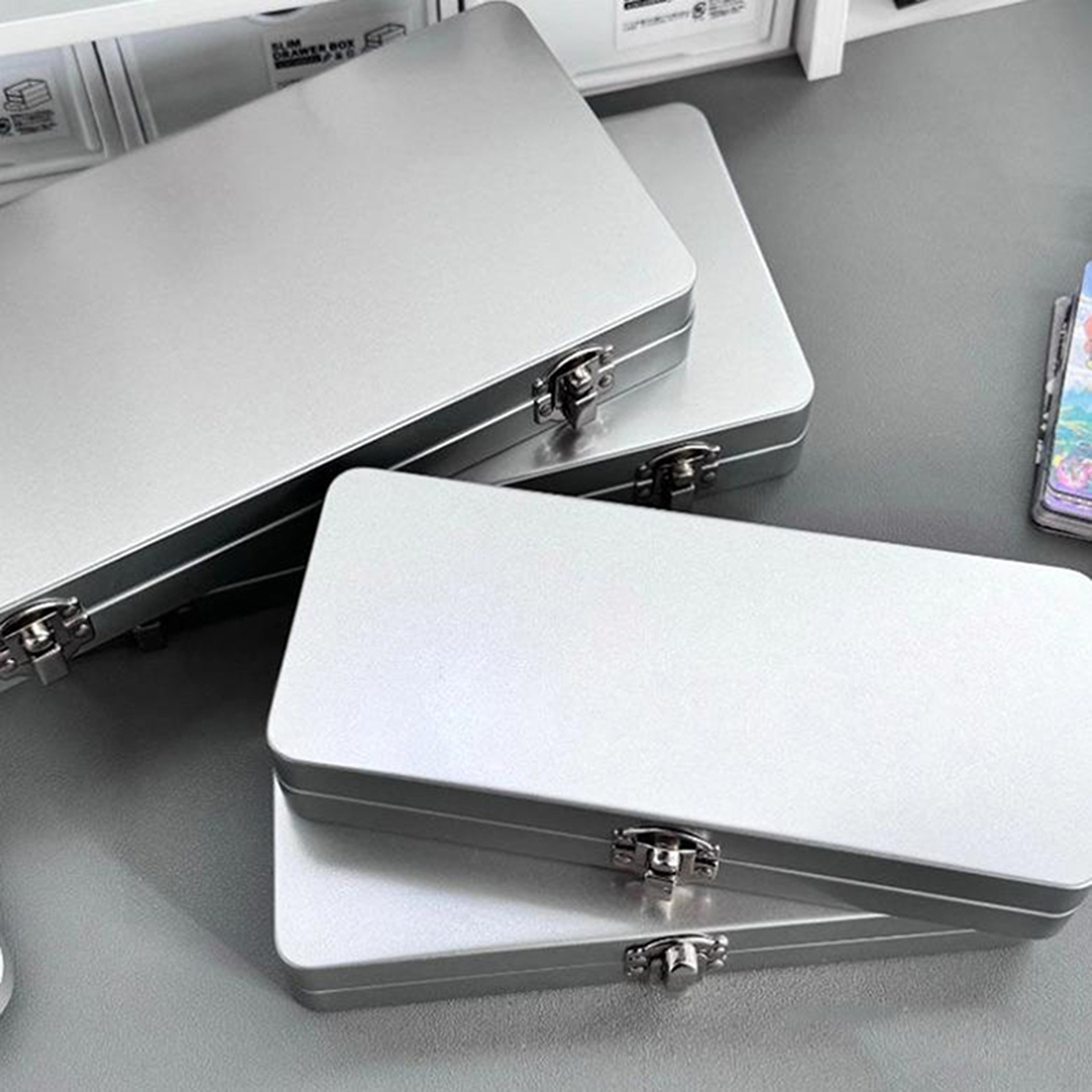 Metal Storage Box With Lid Sleek Rectangular Container For Home Office  Desk Organization 4