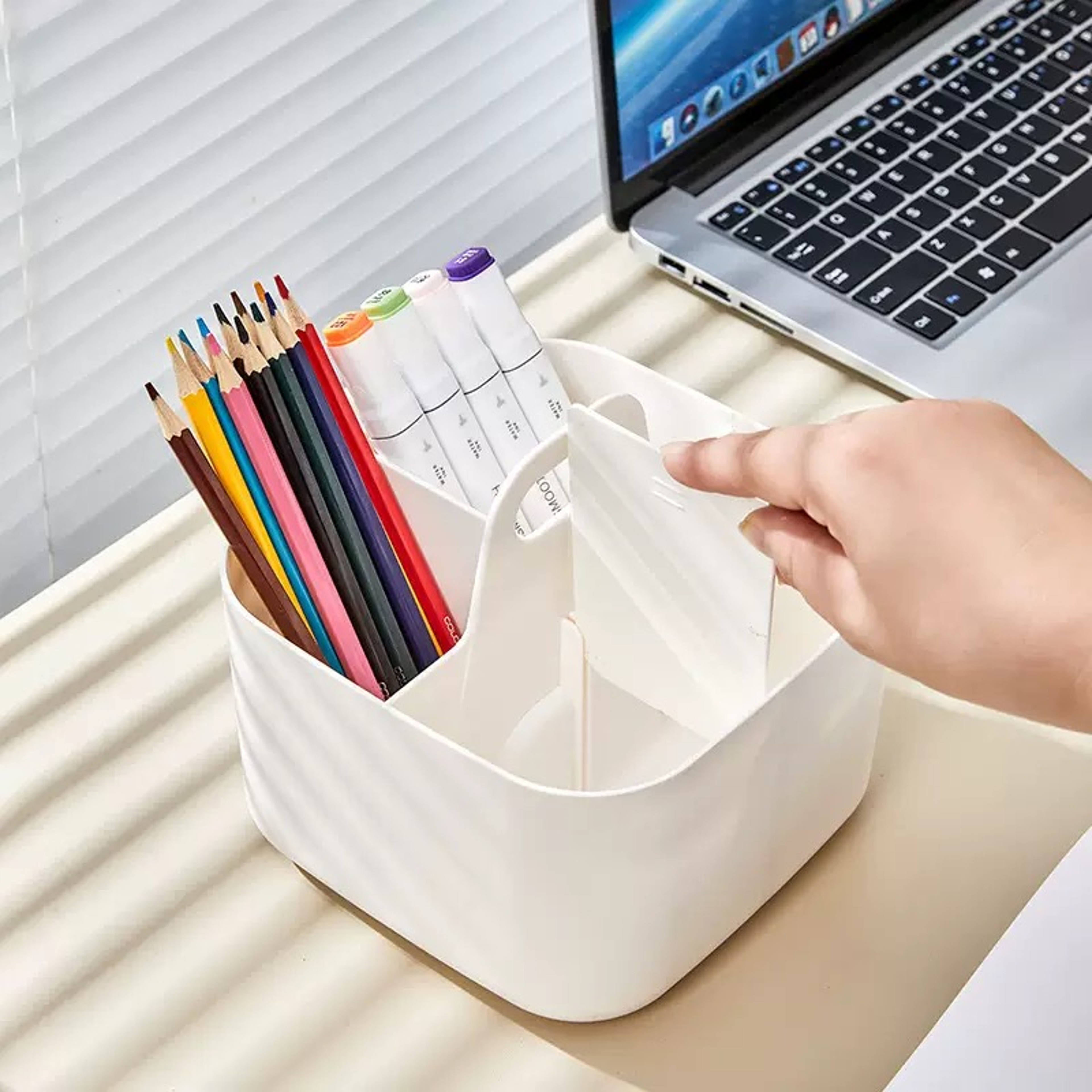 Desktop & Cosmetic Organizer with Portable Handle Multi Use Pen Holder – view 2