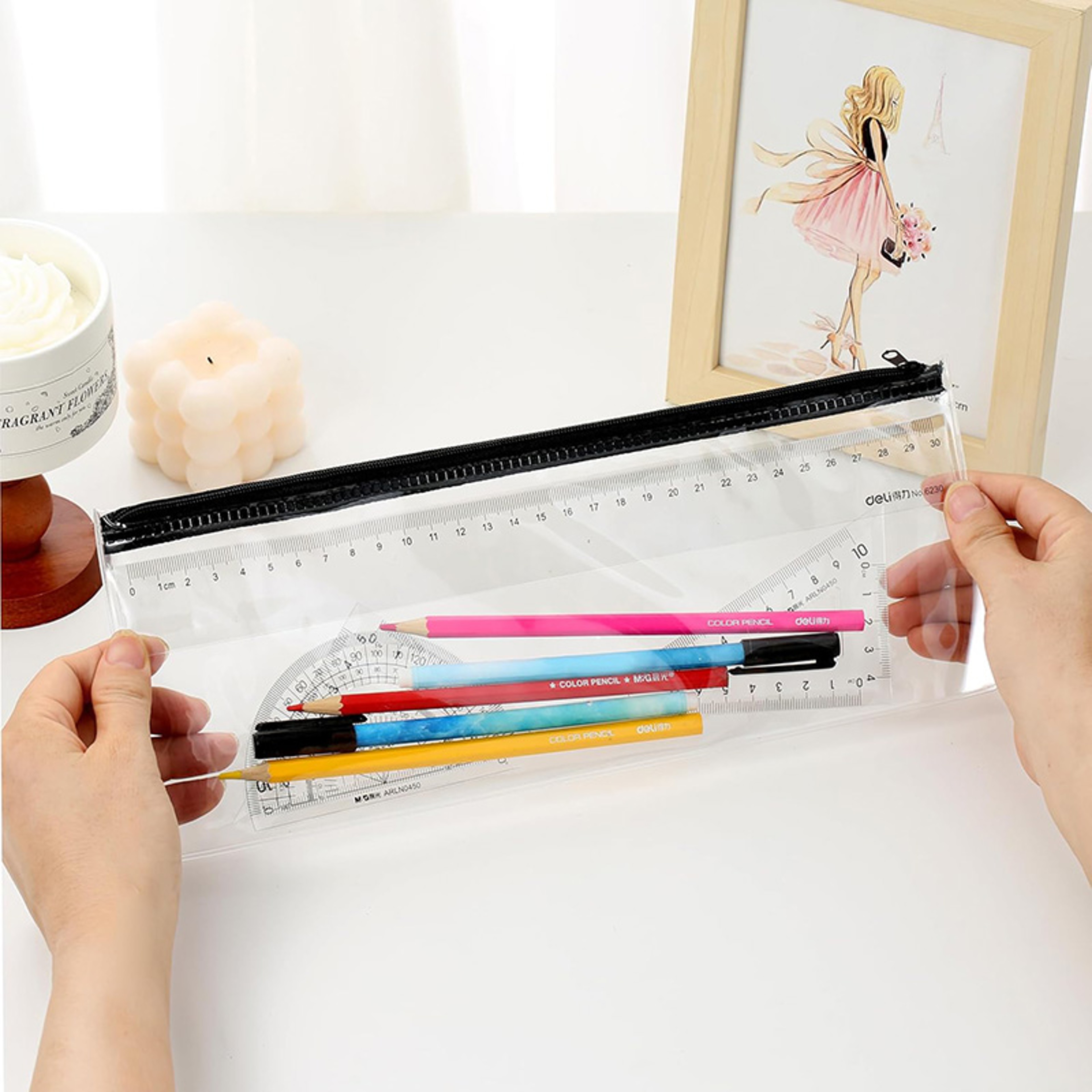 Clear Waterproof Pencil Case Set Transparent PVC Storage Pouch For Travel Makeup  Office Essentials 4