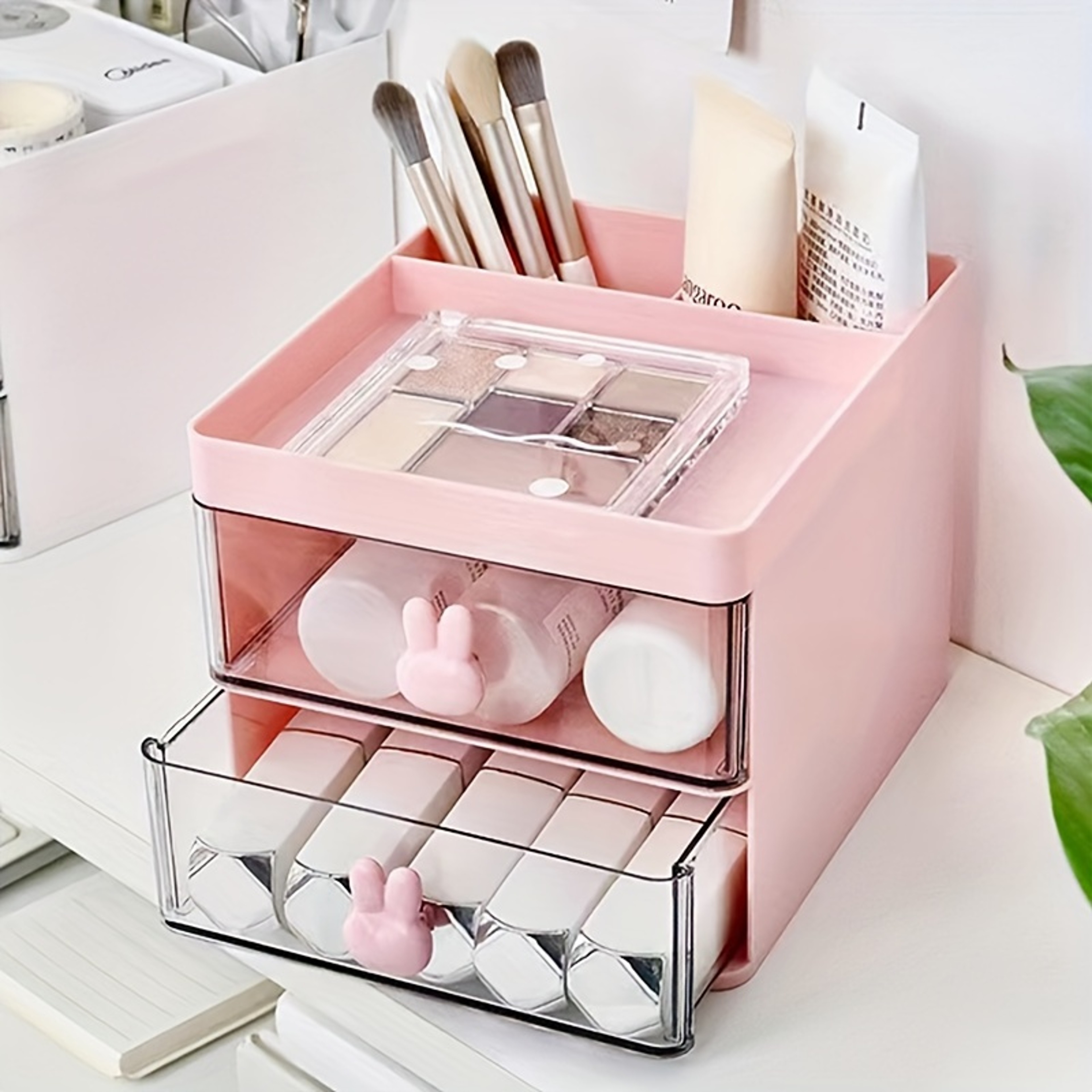 Transparent Rabbit Handle Makeup Organizer Drawer For Desk Storage Jewelry Cosmetics Box 1