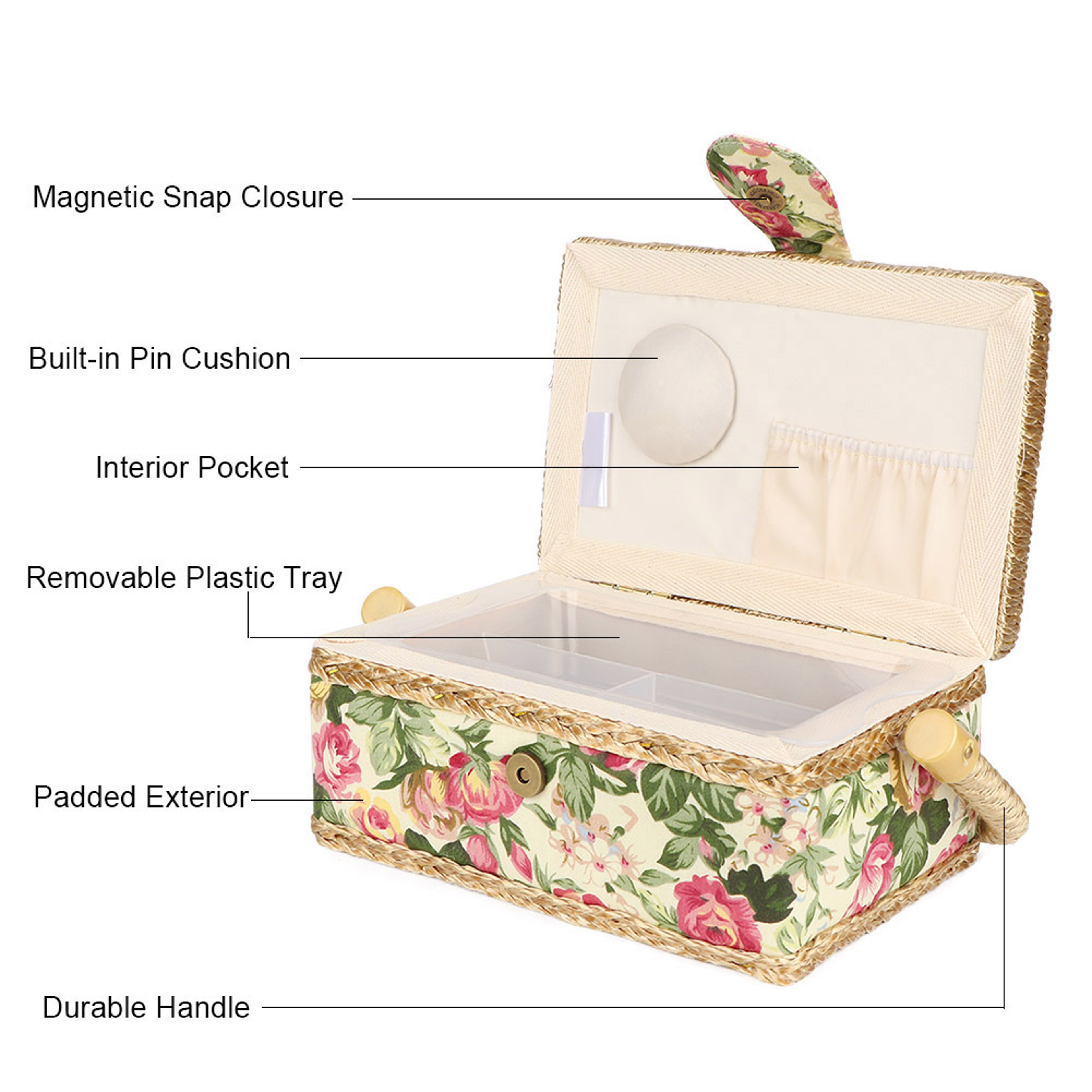 Portable Sewing Organizer Basket with Tray Storage Case for Threads Needles and Craft Supplies – view 2