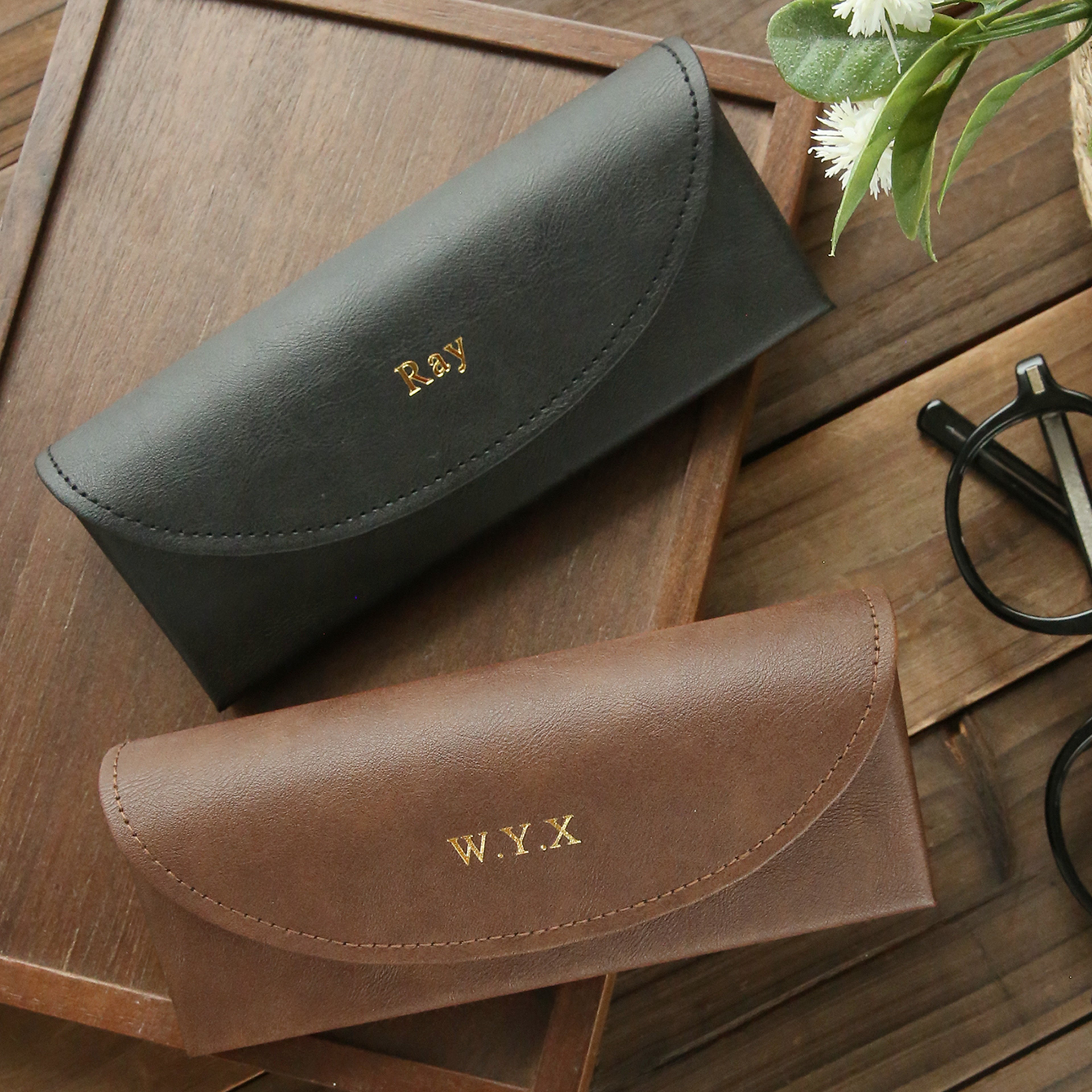 Personalized Leather Eyeglass Case Custom Name Sunglasses Holder Vintage Glasses Case 9