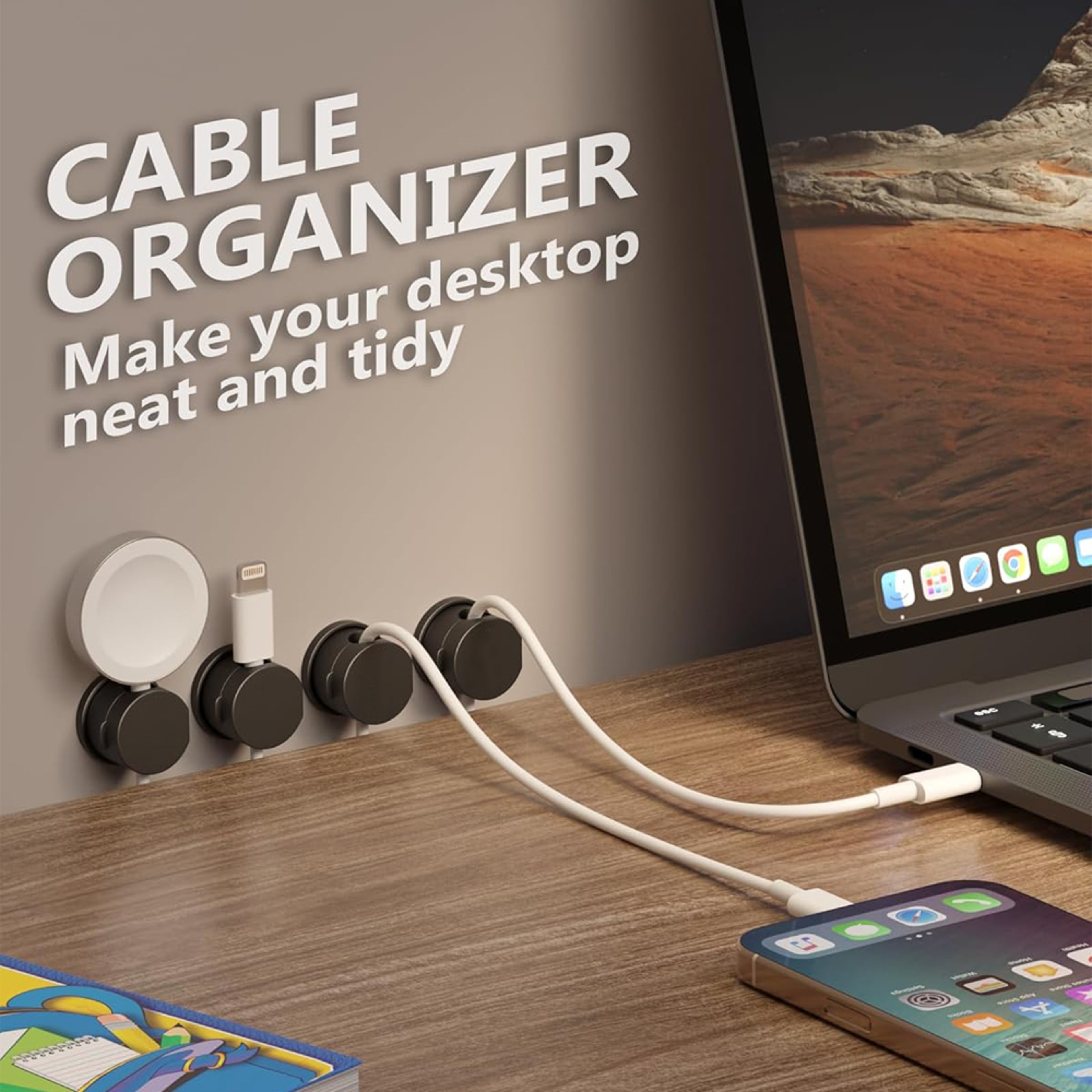 Premium Magnetic Cable Clips Smooth Adjustable Desk Cable Organizer  Cord Holder 4