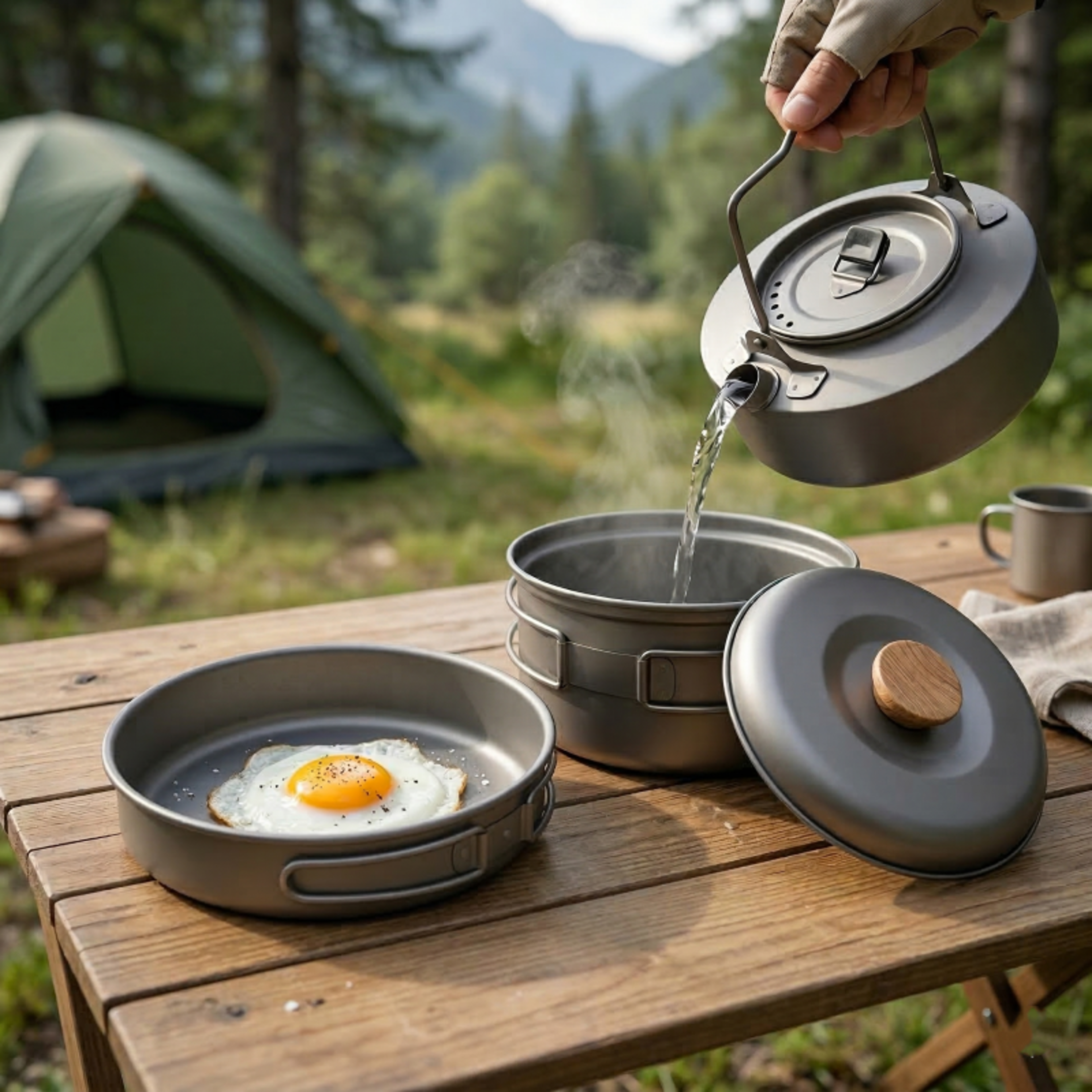 Titanium Camping Cookware Set Lightweight Pot, Pan & Kettle for Hiking – view 2