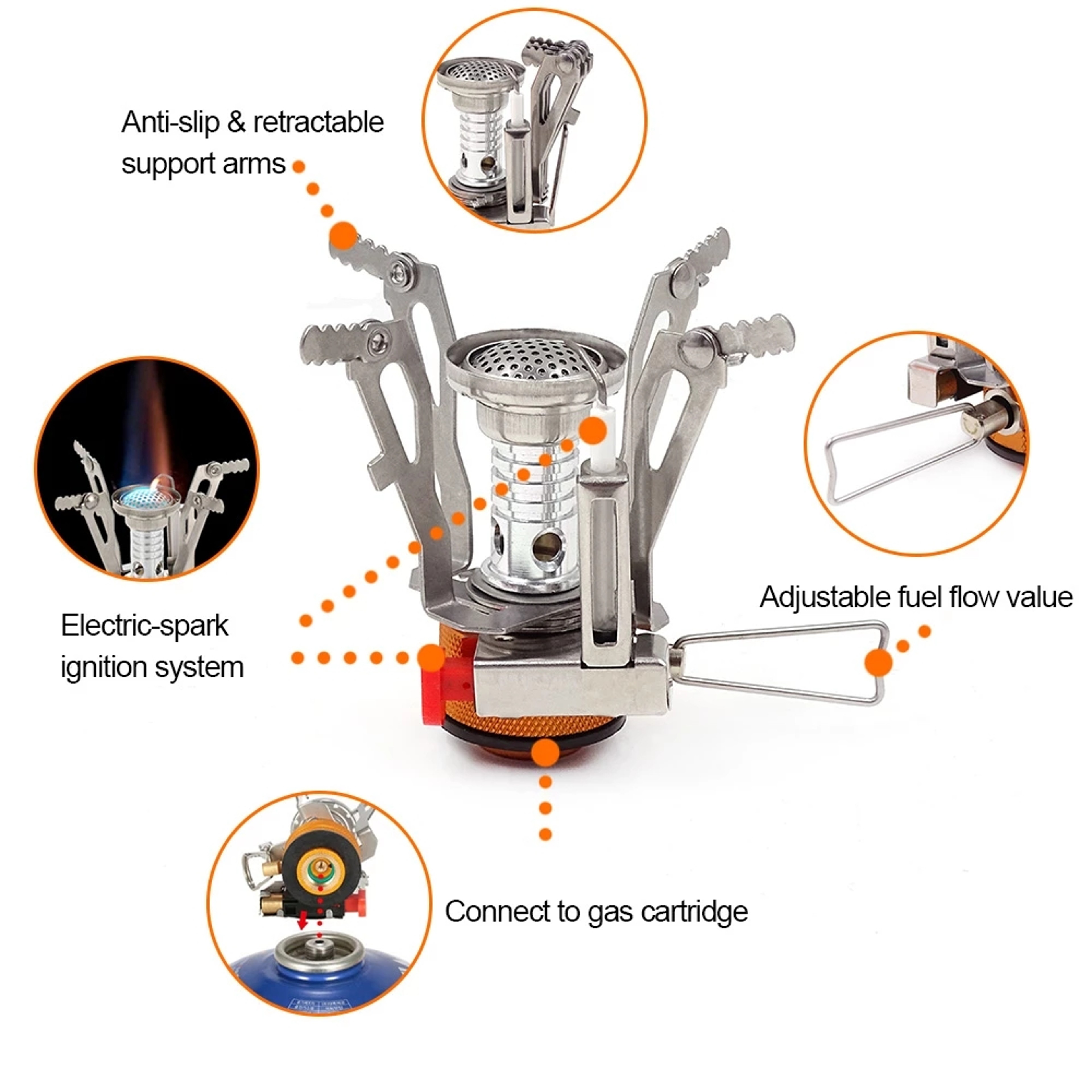 Portable Camping Stove Mini Gas Burner Compact Backpacking Cooking Stove 6