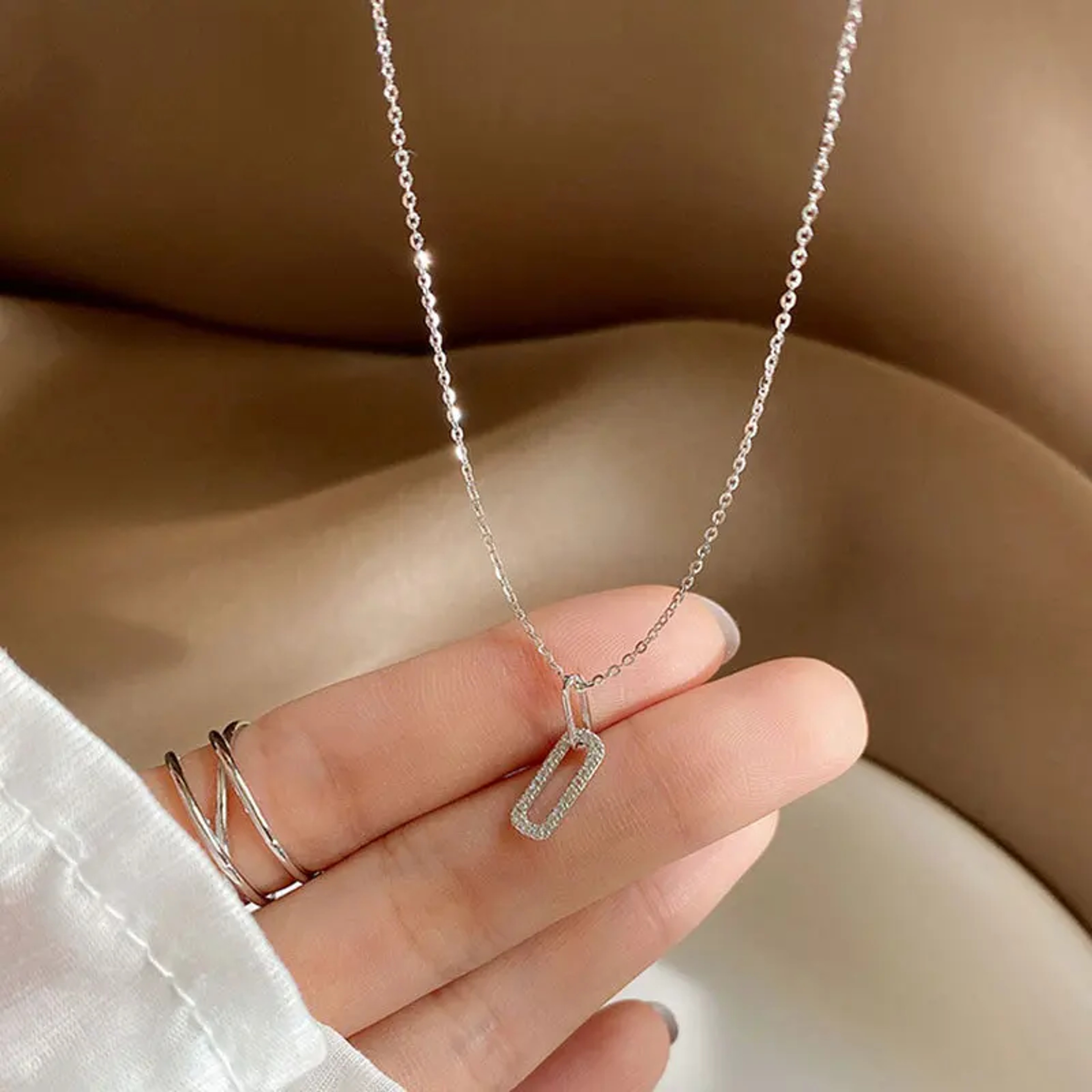 Sterling Silver Geometric Crystal Choker Necklace For Women Gold Plated Elegant Jewelry Gift 5