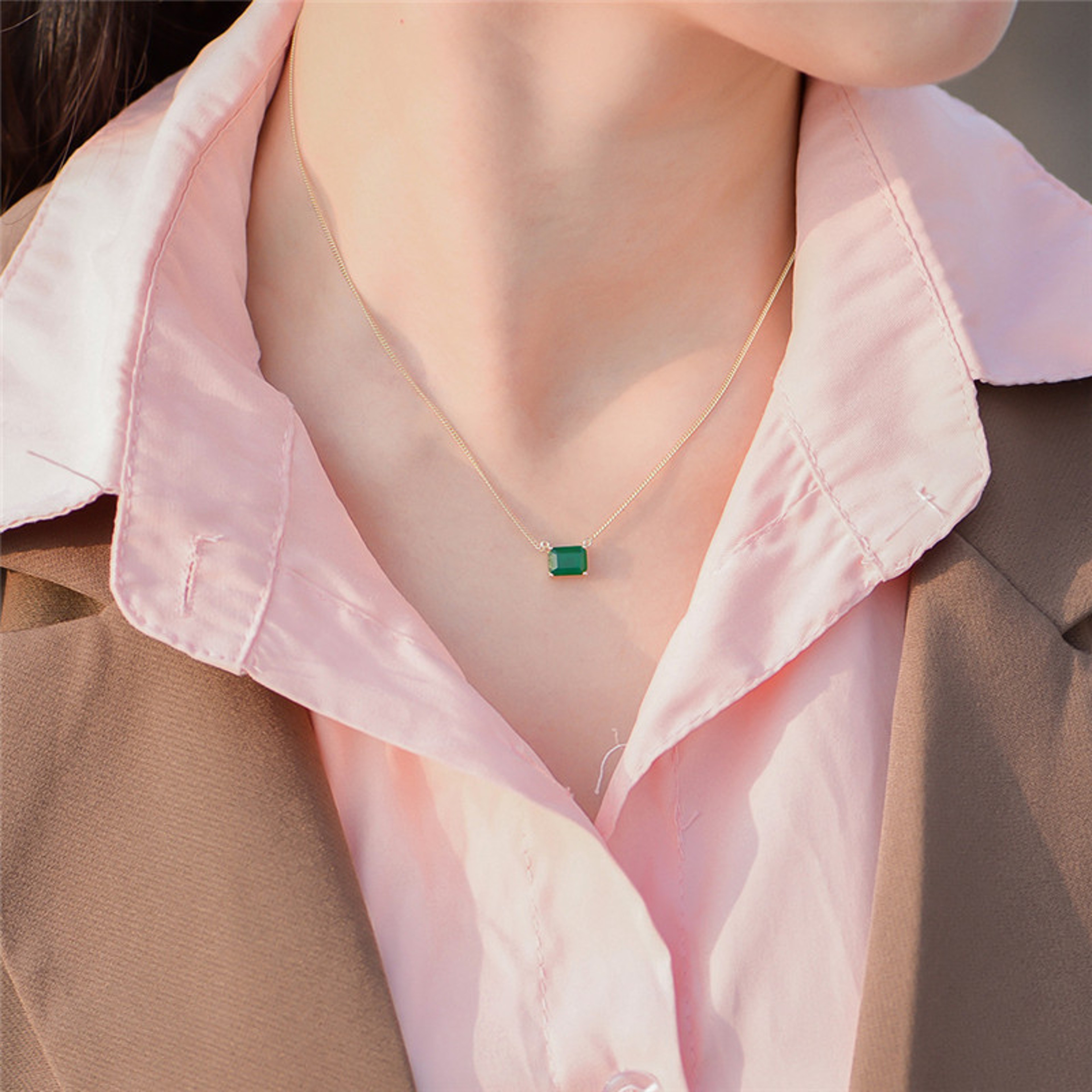 Elegant Green Gemstone Necklace Sterling Silver Pendant With Gold Finish 6