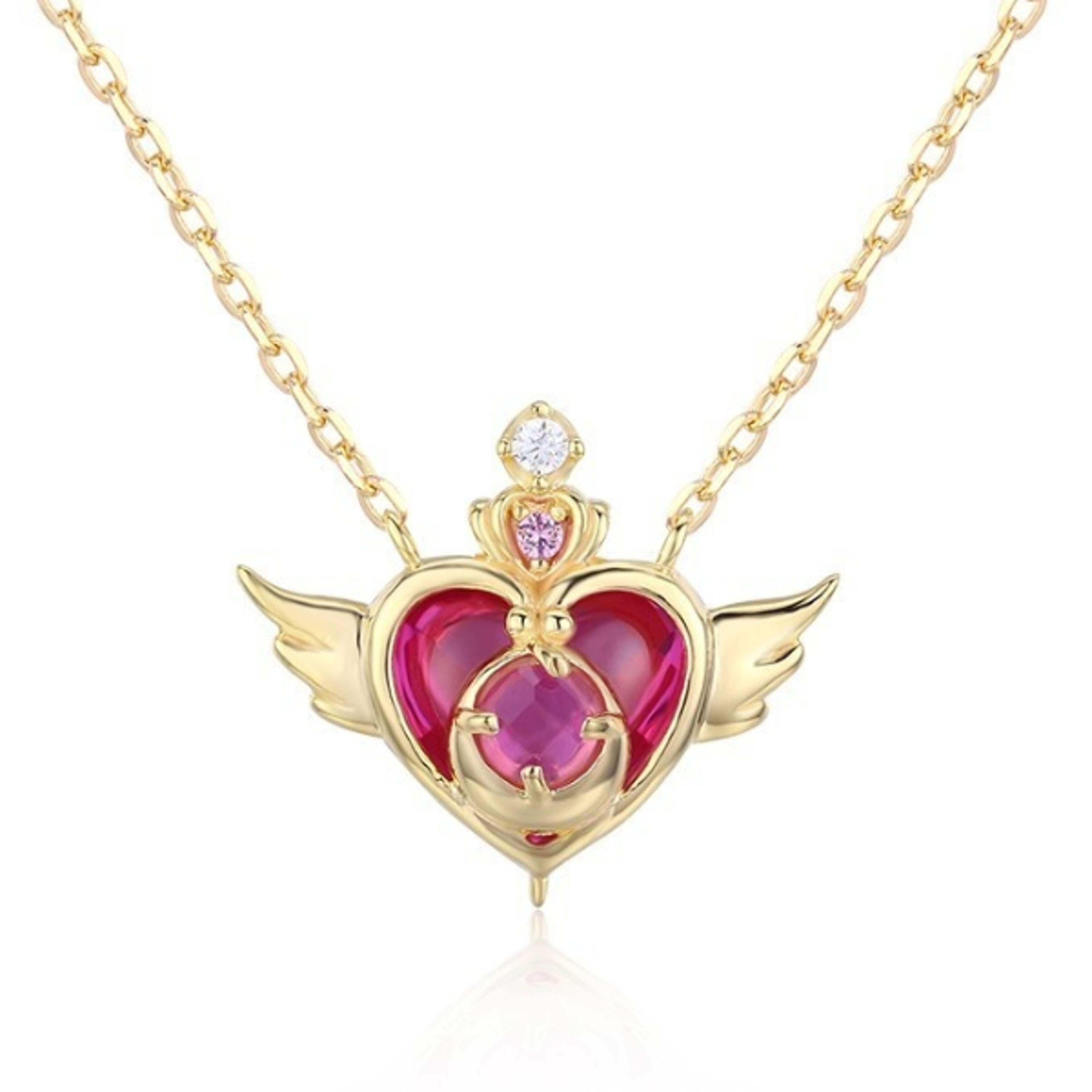 Cute 925 Sterling Silver Gold Color Rose Red Stone Charm Heart Choker Pendant Necklace For Women Gir