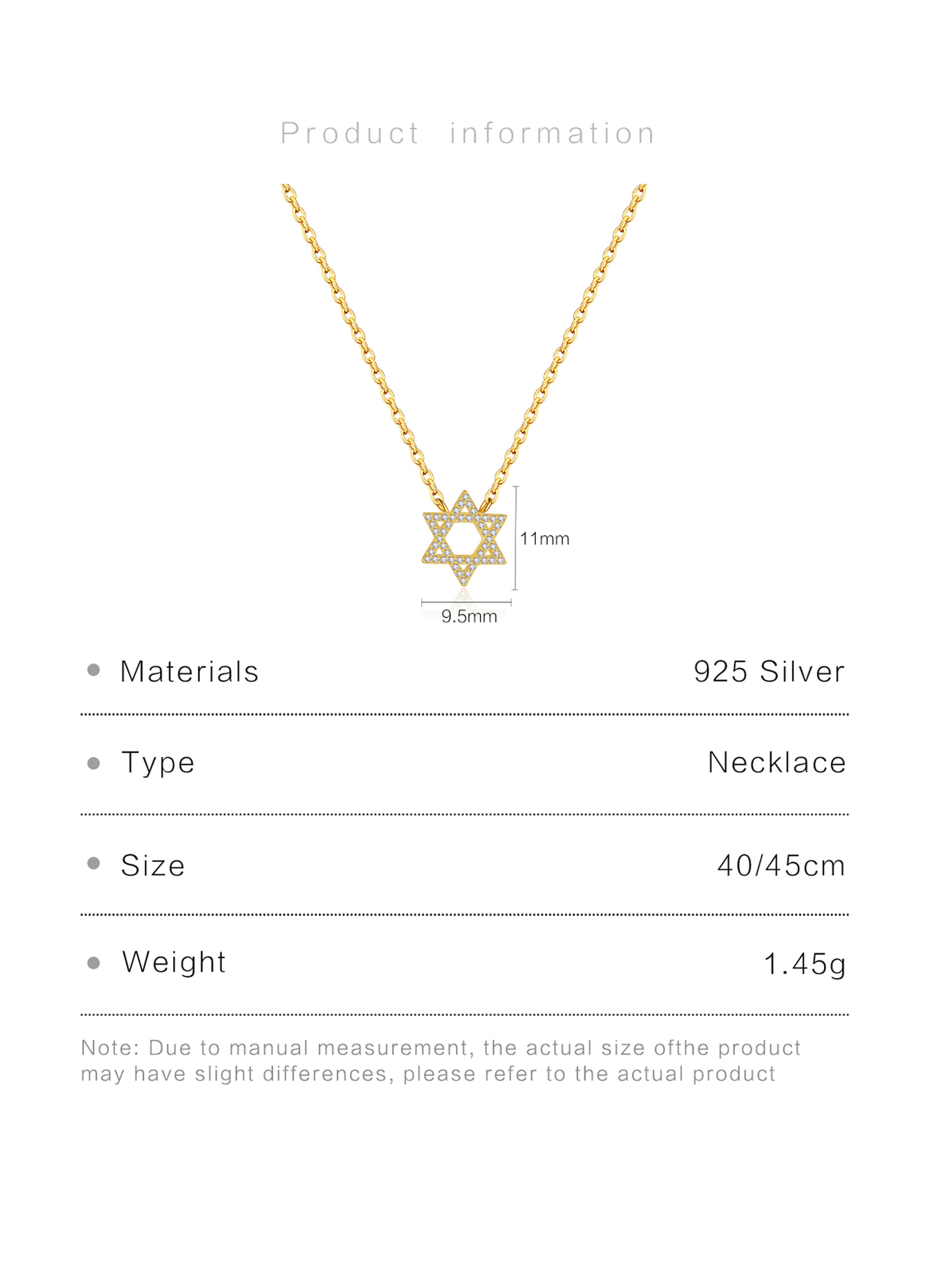 Sterling Silver Star Of David Necklace Elegant Gold Silver Jewish Pendant For Women 4