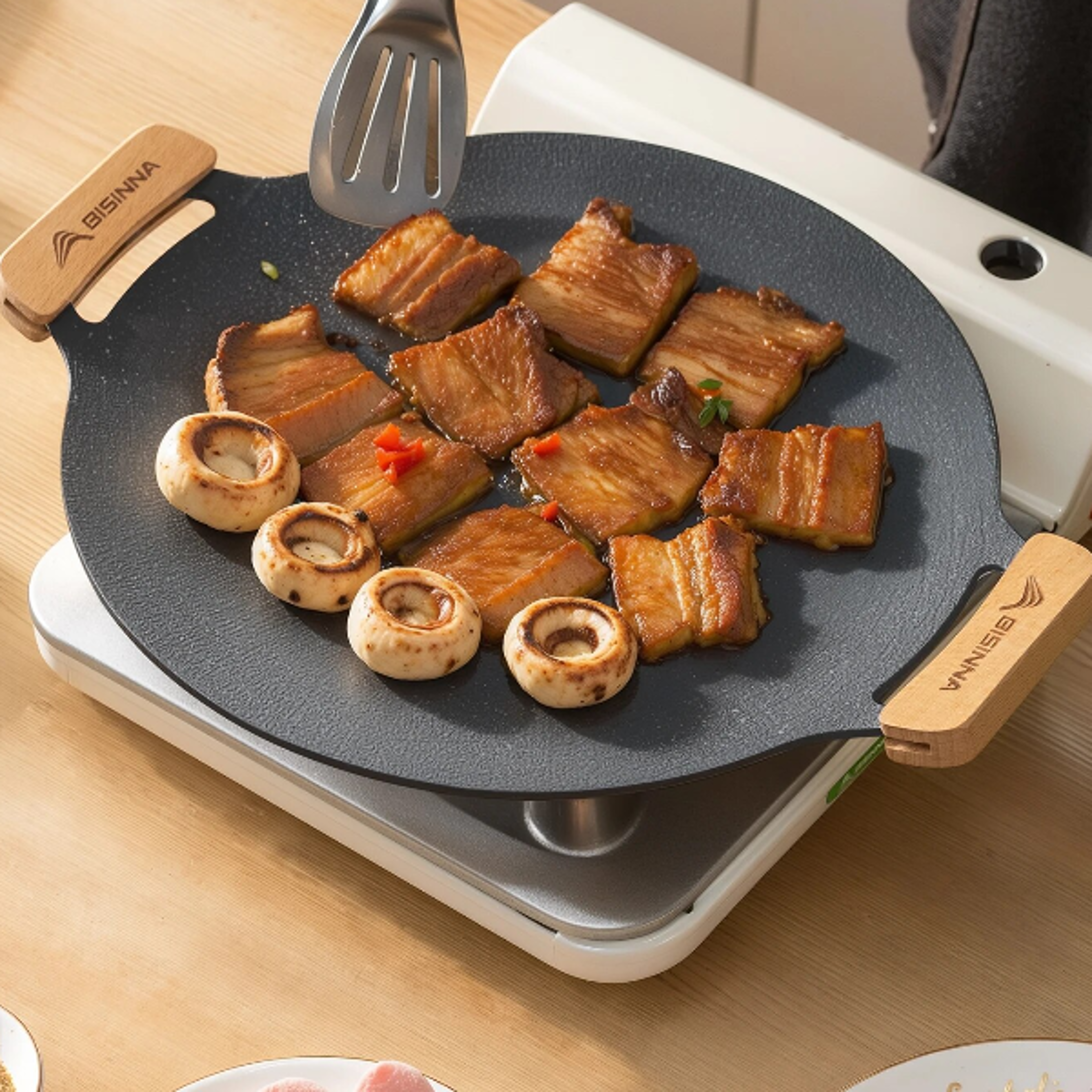 BISINNA 34CM Outdoor BBQ Grill Pan Non Stick Stovetop Baking Tray Korean Roastig Grill Plate Campin
