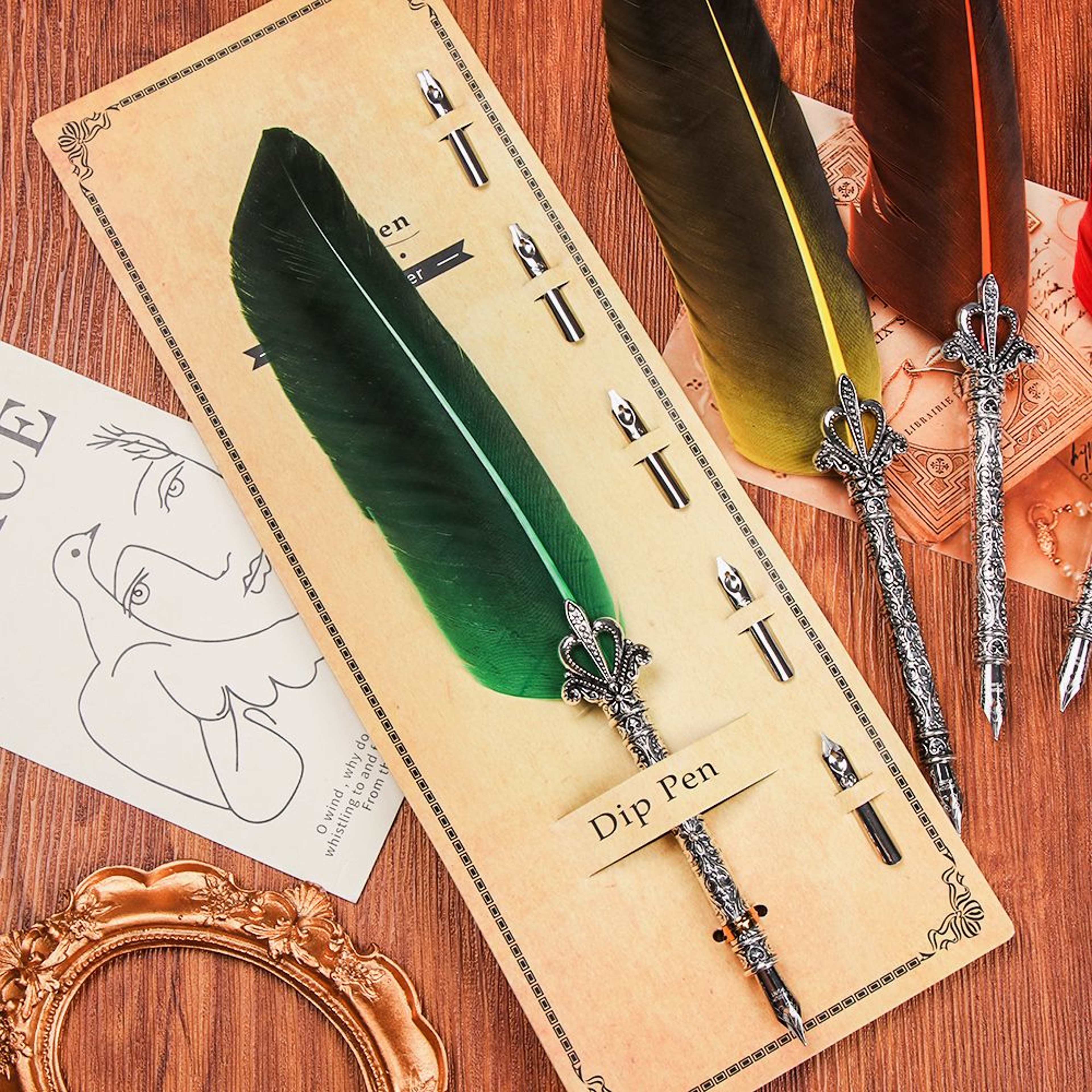 Vintage Feather Dip Pen Set For Calligraphy Writing And Signature Art 2