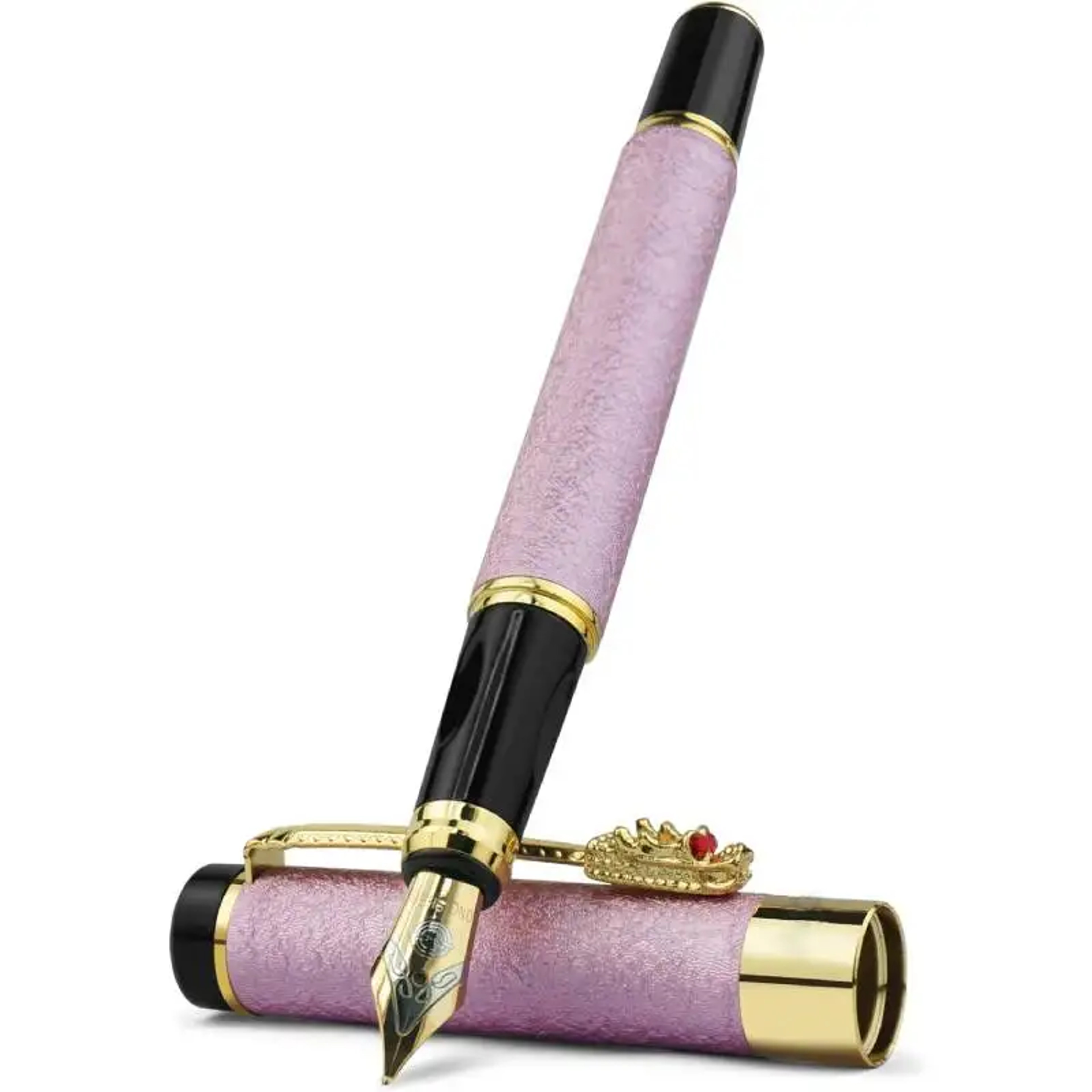 Luxury Crystal Fountain Pen With Gold Finish Medium Nib Signature Writing Pen 0