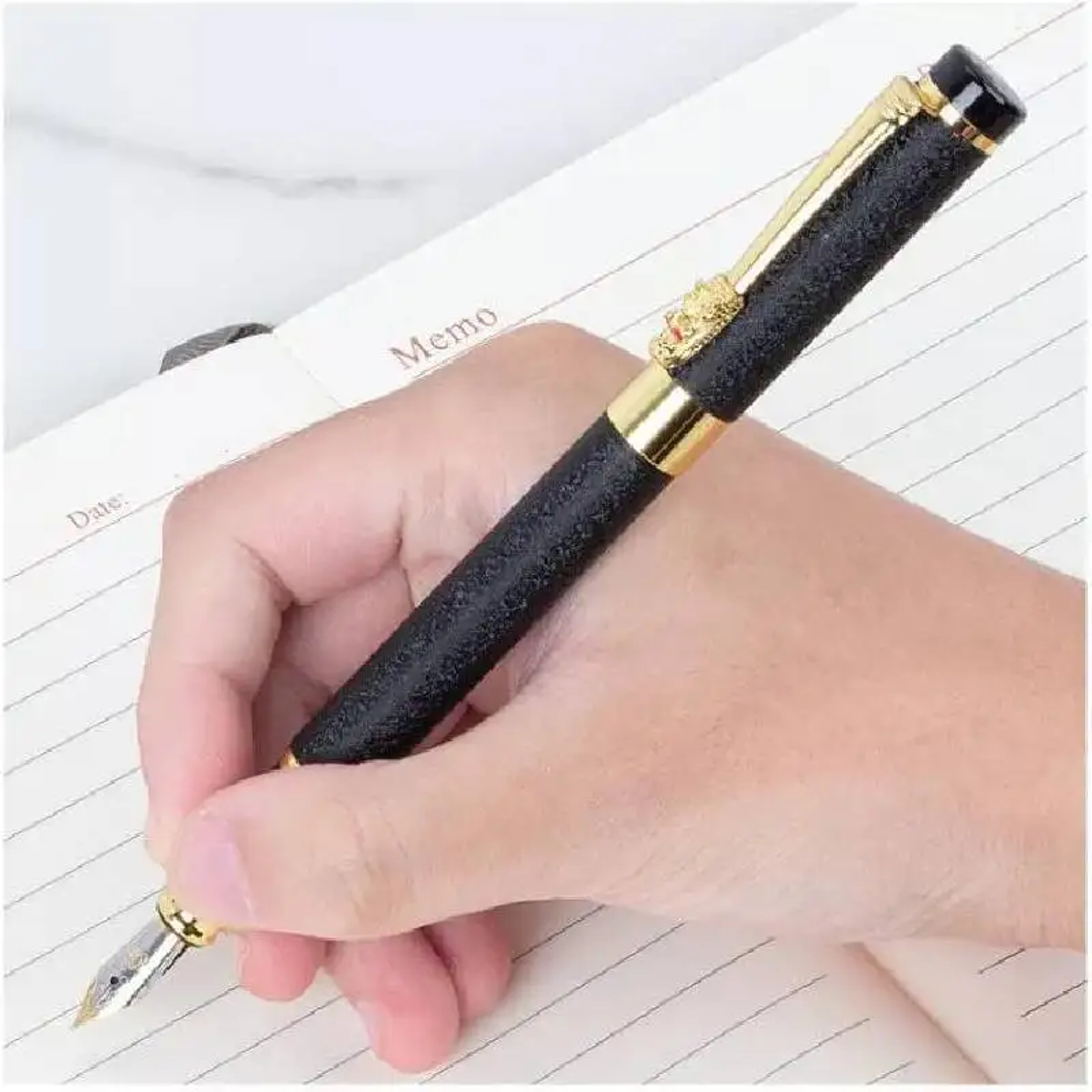 Luxury Crystal Fountain Pen With Gold Finish Medium Nib Signature Writing Pen 2