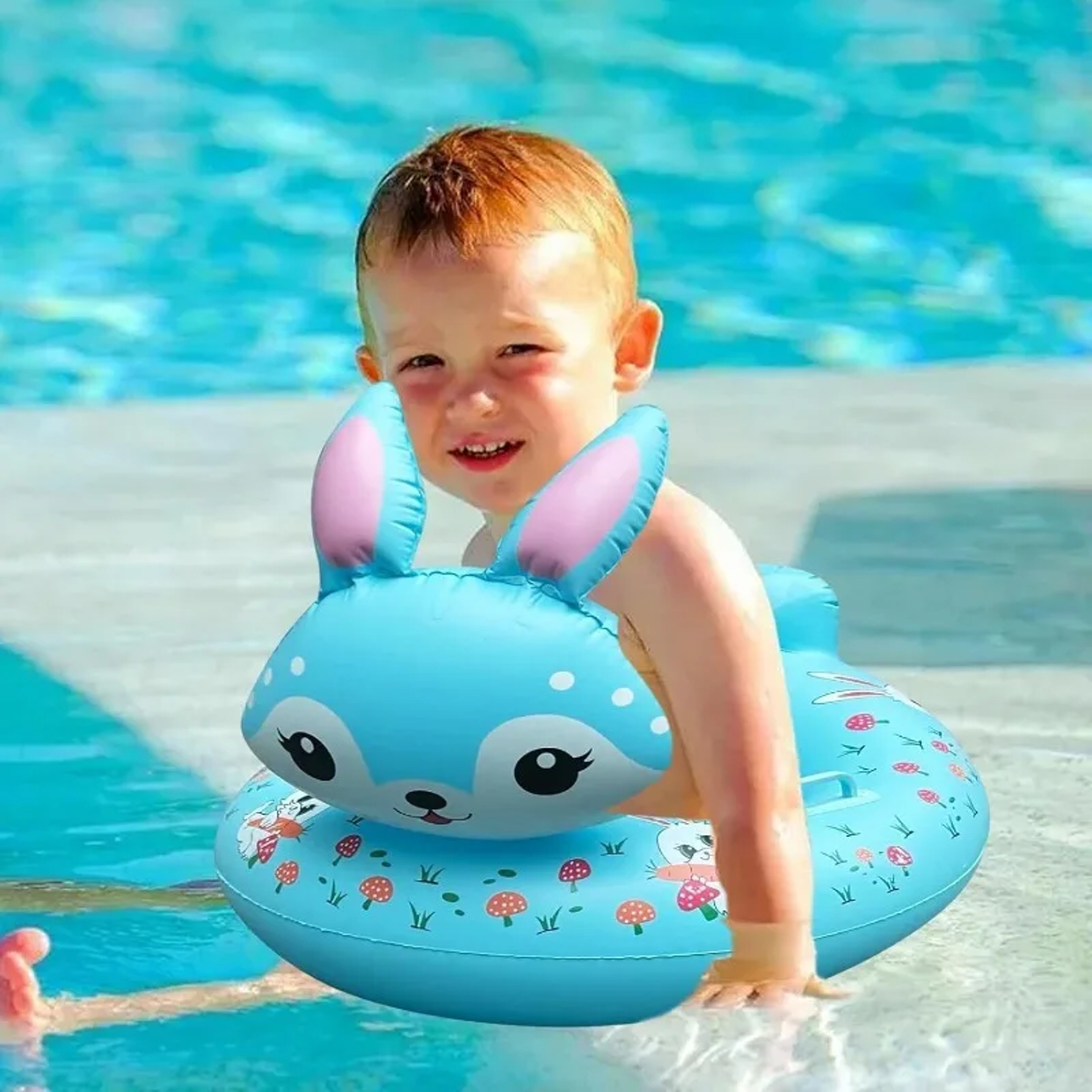 Kids Inflatable Rabbit Swim Ring Seat With Handles Safe Inflatable Pool Float For Toddlers  Kids 0