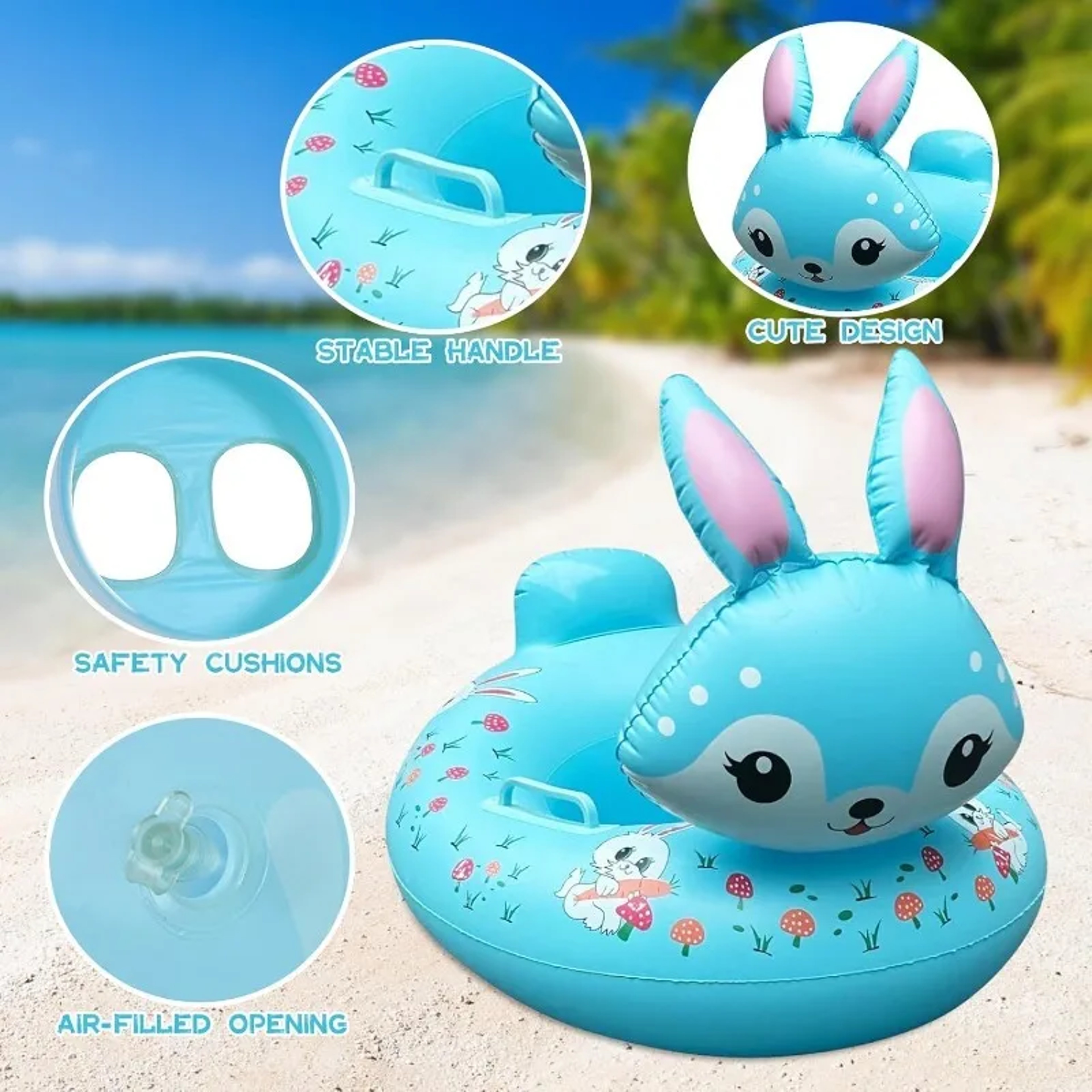 Kids Inflatable Rabbit Swim Ring Seat With Handles Safe Inflatable Pool Float For Toddlers  Kids 5