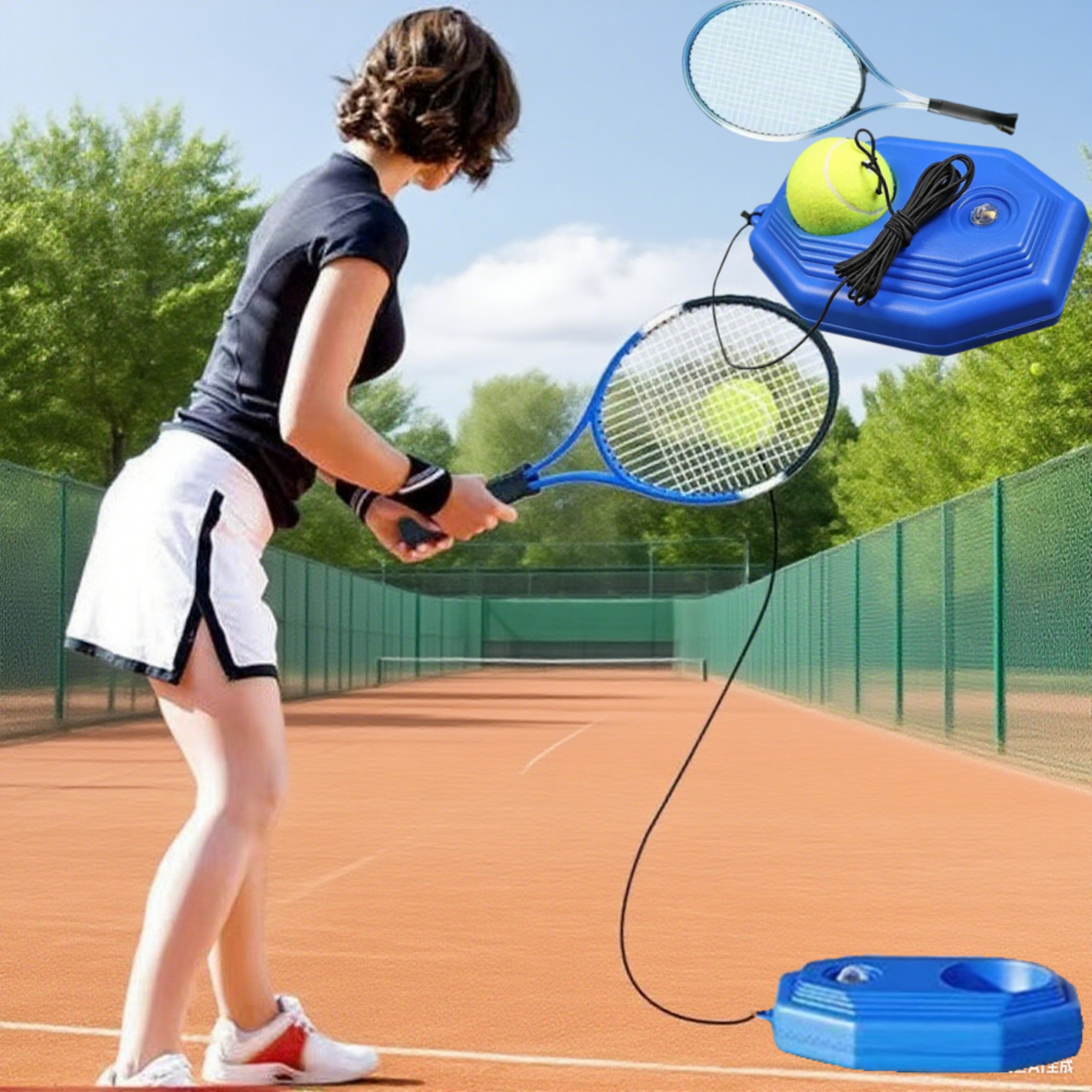 Portable Tennis Rebound Trainer Set Solo Practice Coach With Elastic Ball 0