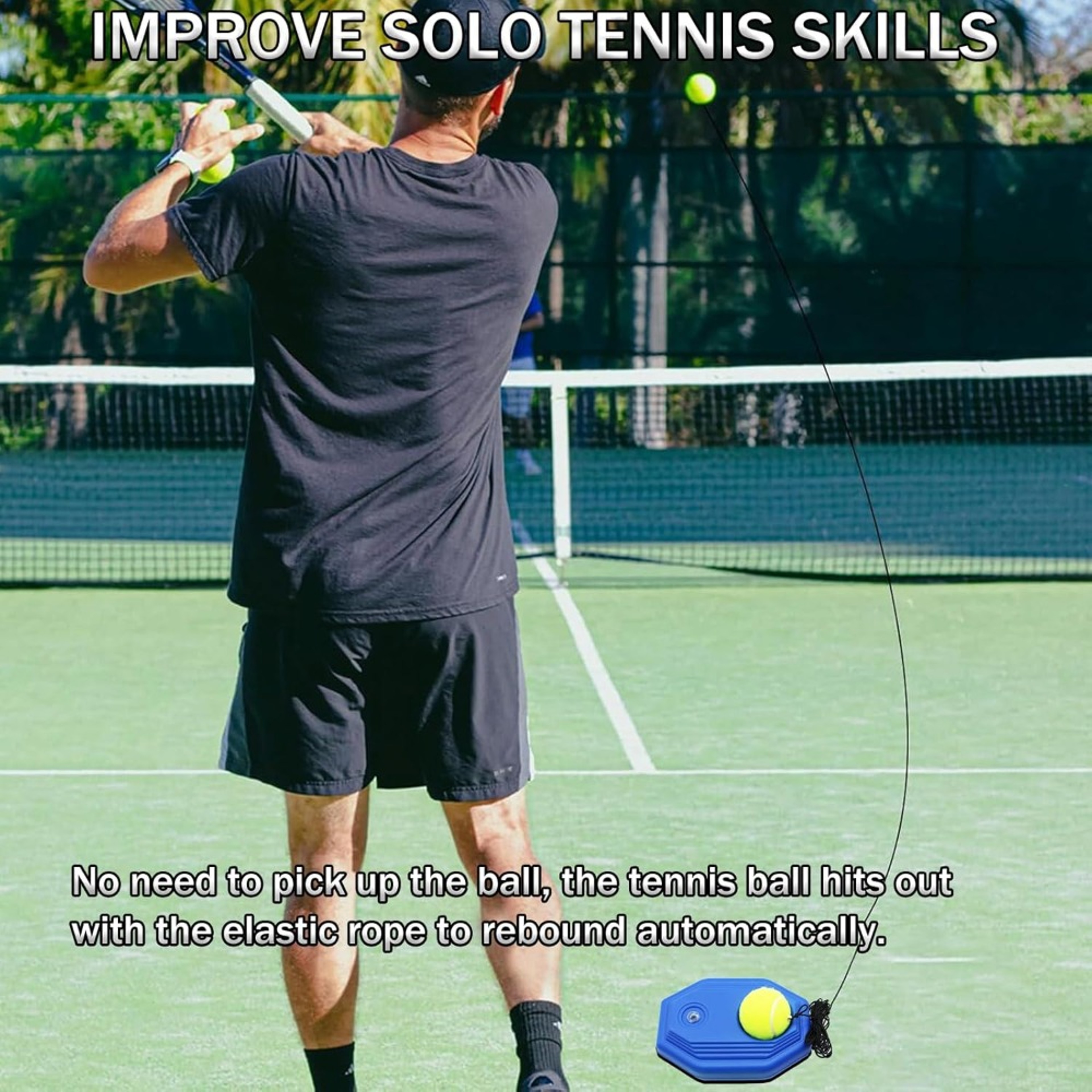 Portable Tennis Rebound Trainer Set Solo Practice Coach With Elastic Ball 2