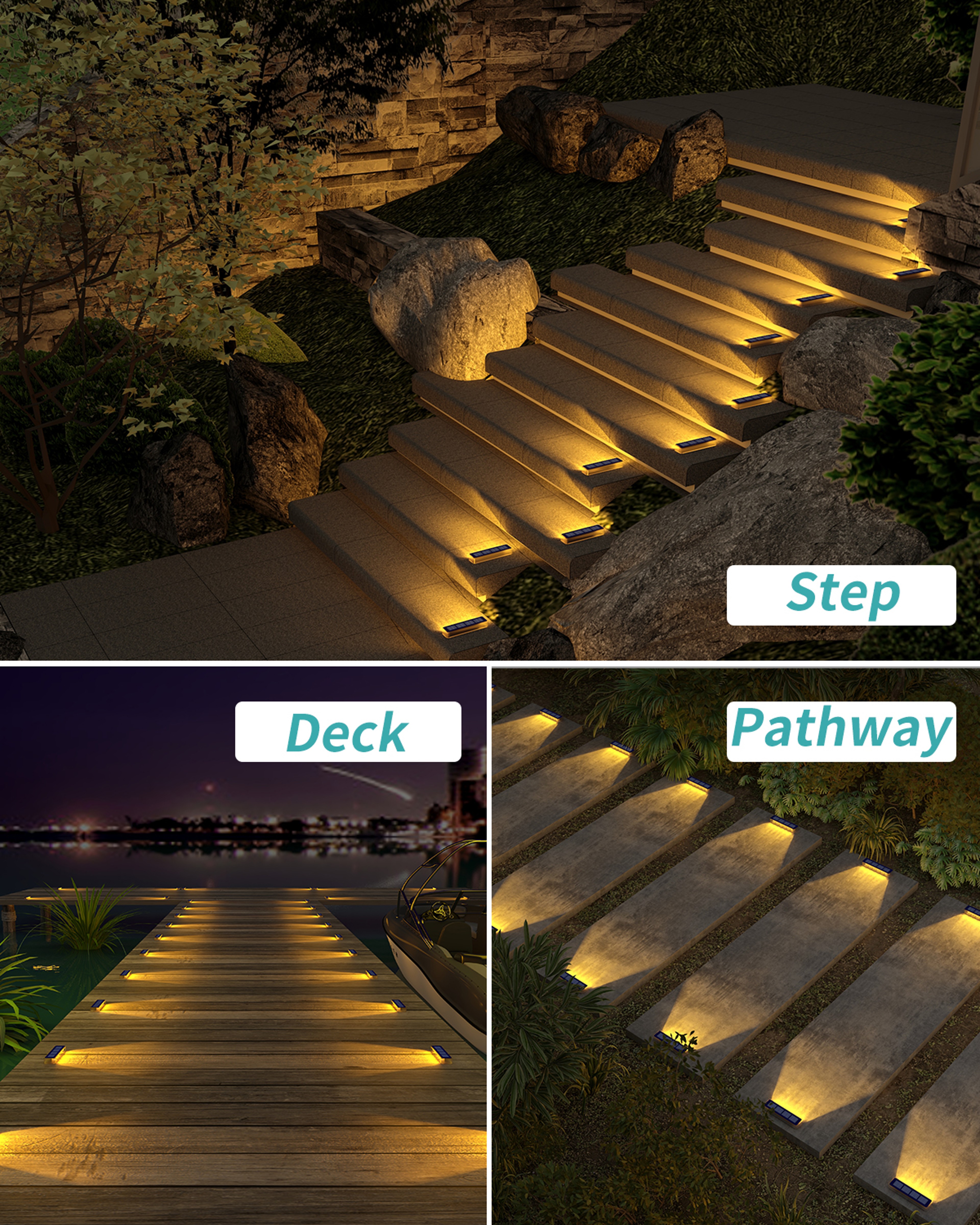 Solar Step Lights IP68 Waterproof LED Stair Lights For Garden Deck Pathway Outdoor Landscape Lighti 6