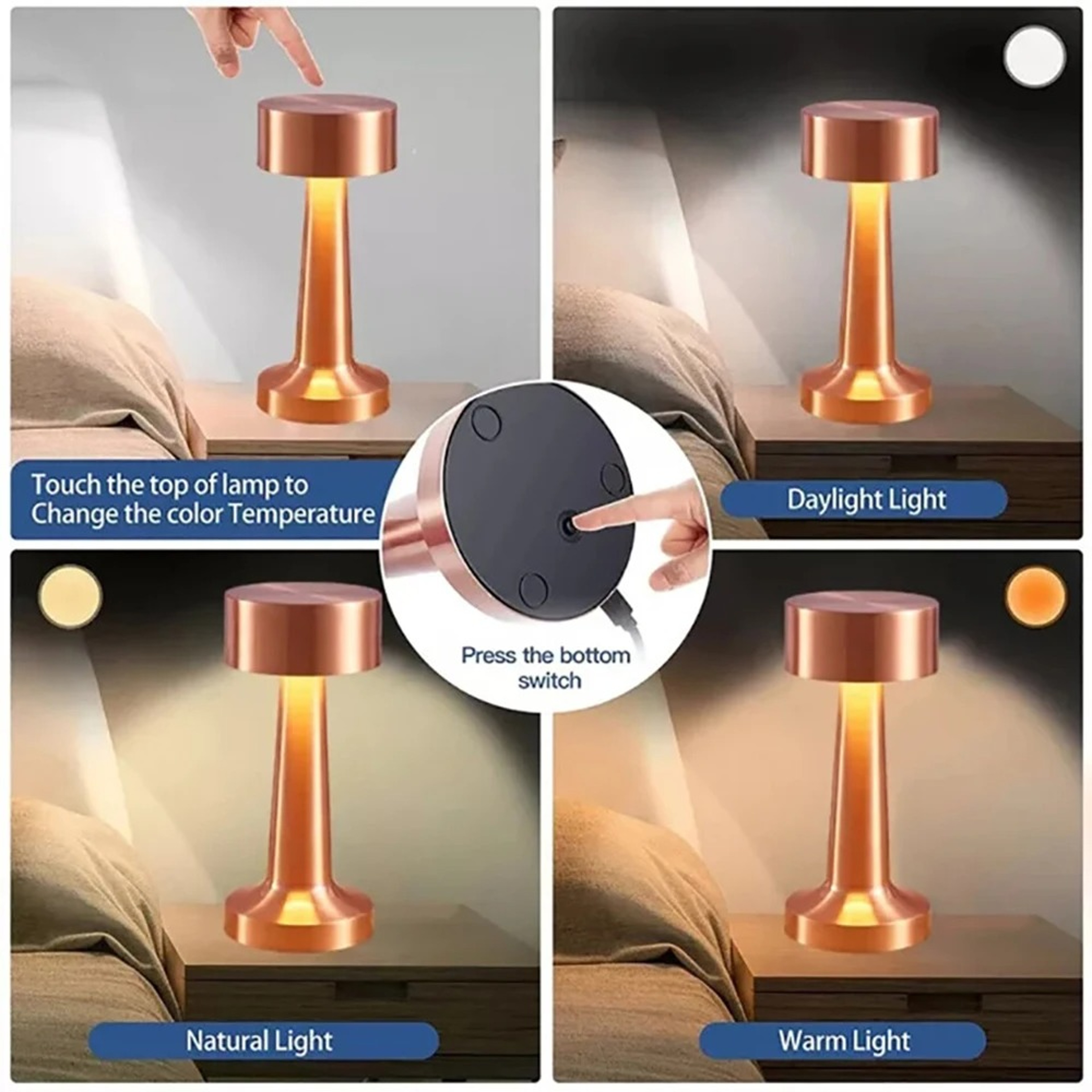 Retro Cordless Table Lamp Touch Control Rechargeable LED Lamp With 3 Color Modes For Bedside And Ho 5