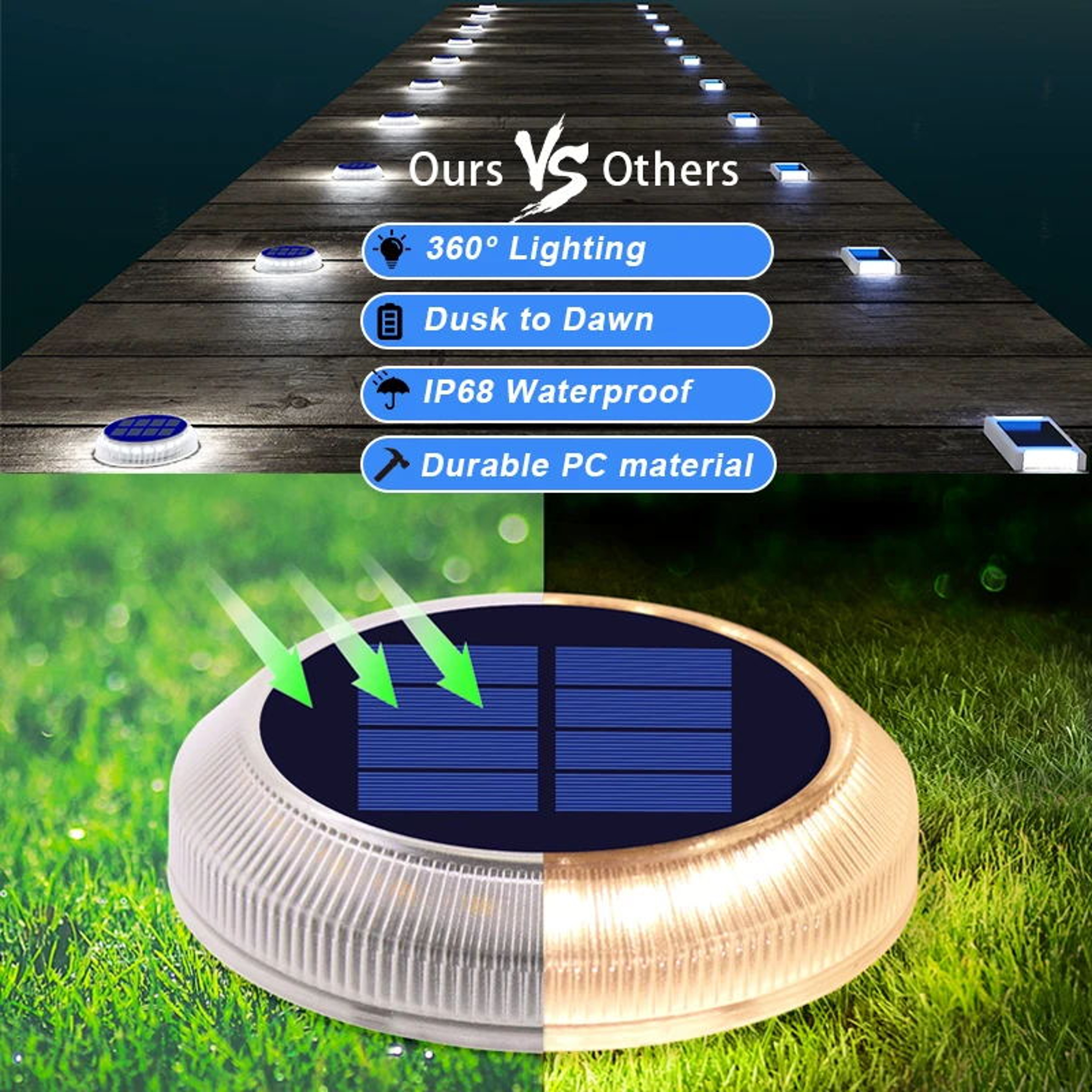 Solar Deck Step Lights IP68 Waterproof Solar Garden Lights For Stairs Patio Pathway Fence 1