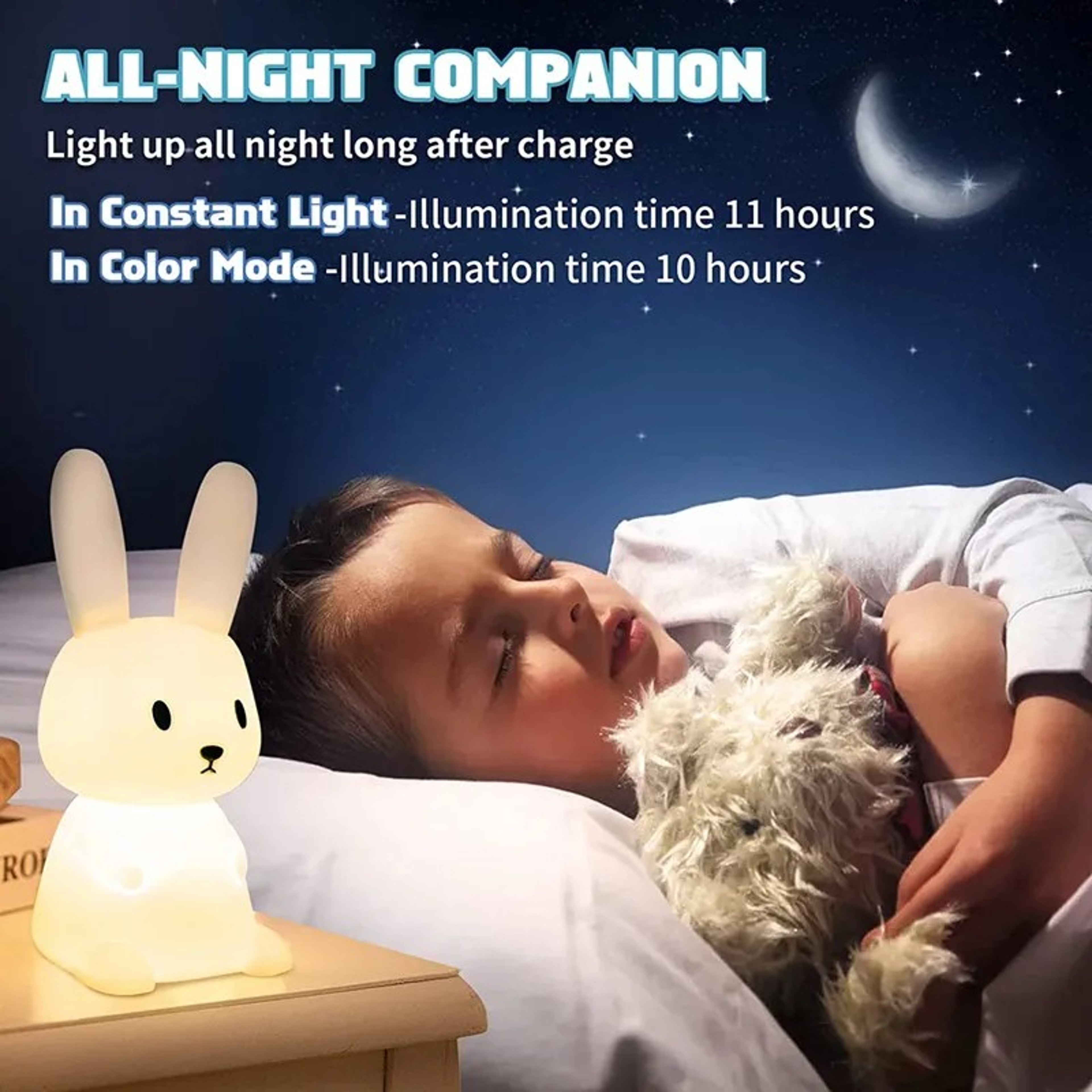 Rabbit Night Light Rechargeable Silicone Night Light With Touch Control And 7 Color LED Lamp 5