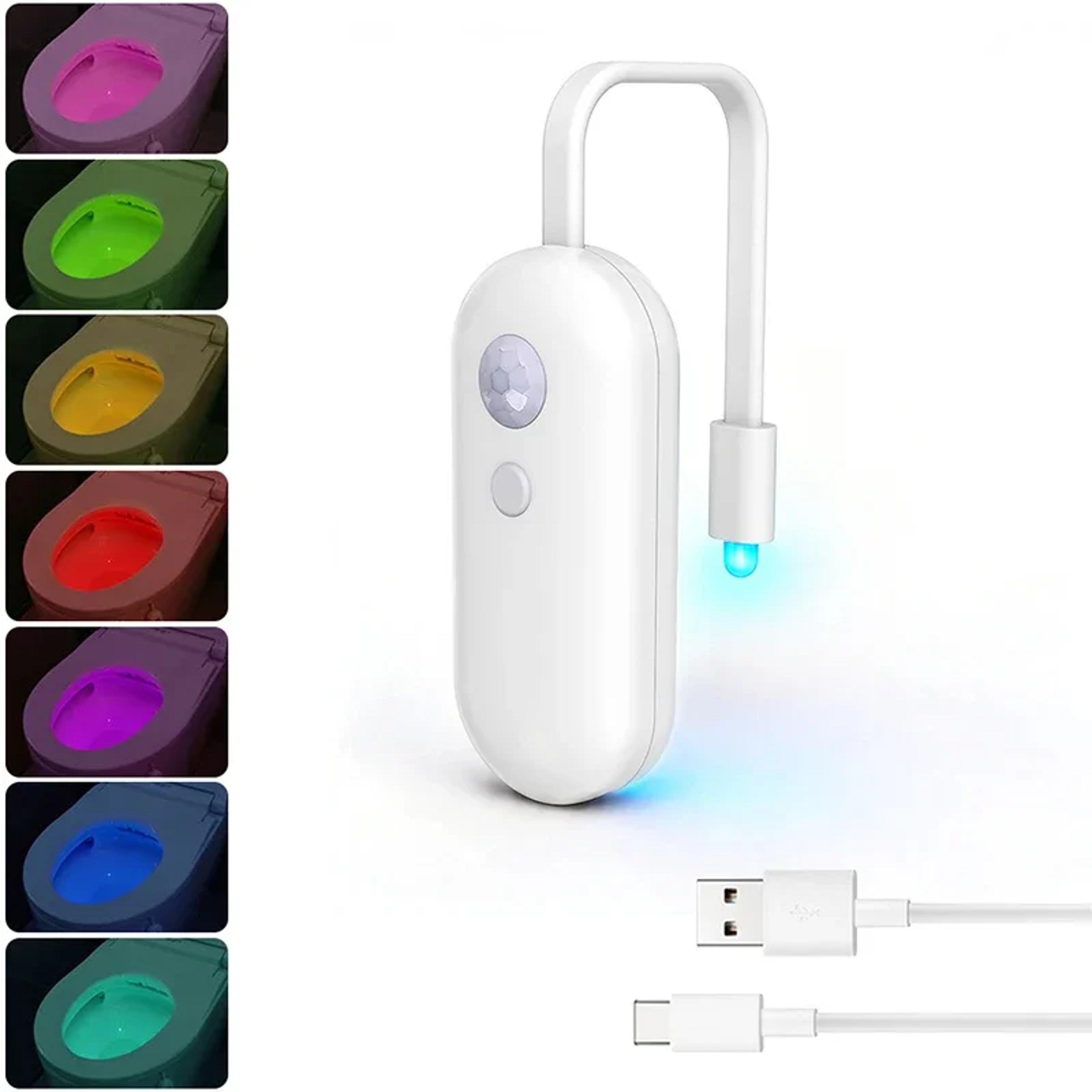 Smart Motion Sensor Toilet Light USB Rechargeable 8 Color LED Bathroom Night Light 0