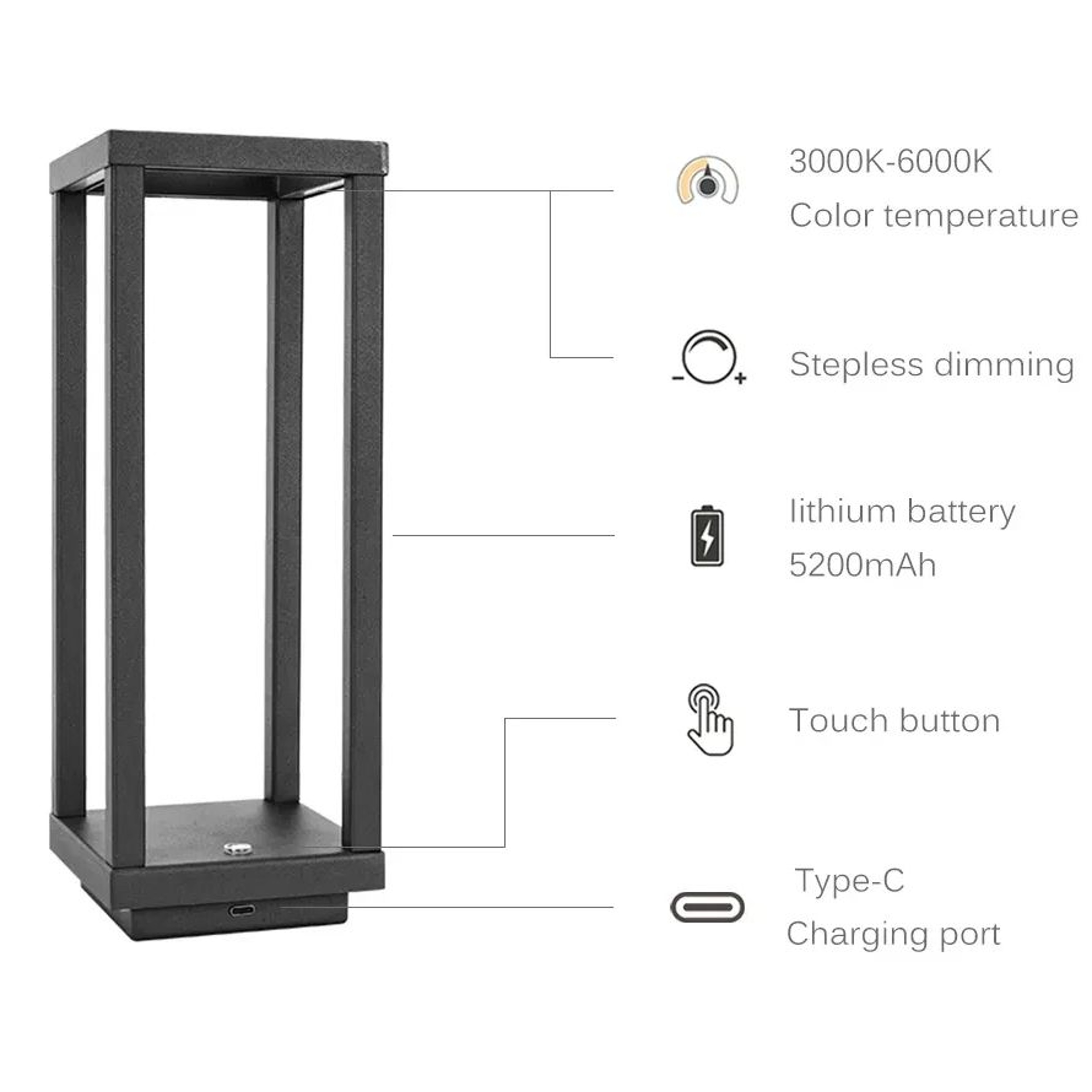 Rechargeable Cordless LED Table Lamp Touch Sensor 3 Level Dimmable Bedside Lamp For Bedroom Office  3