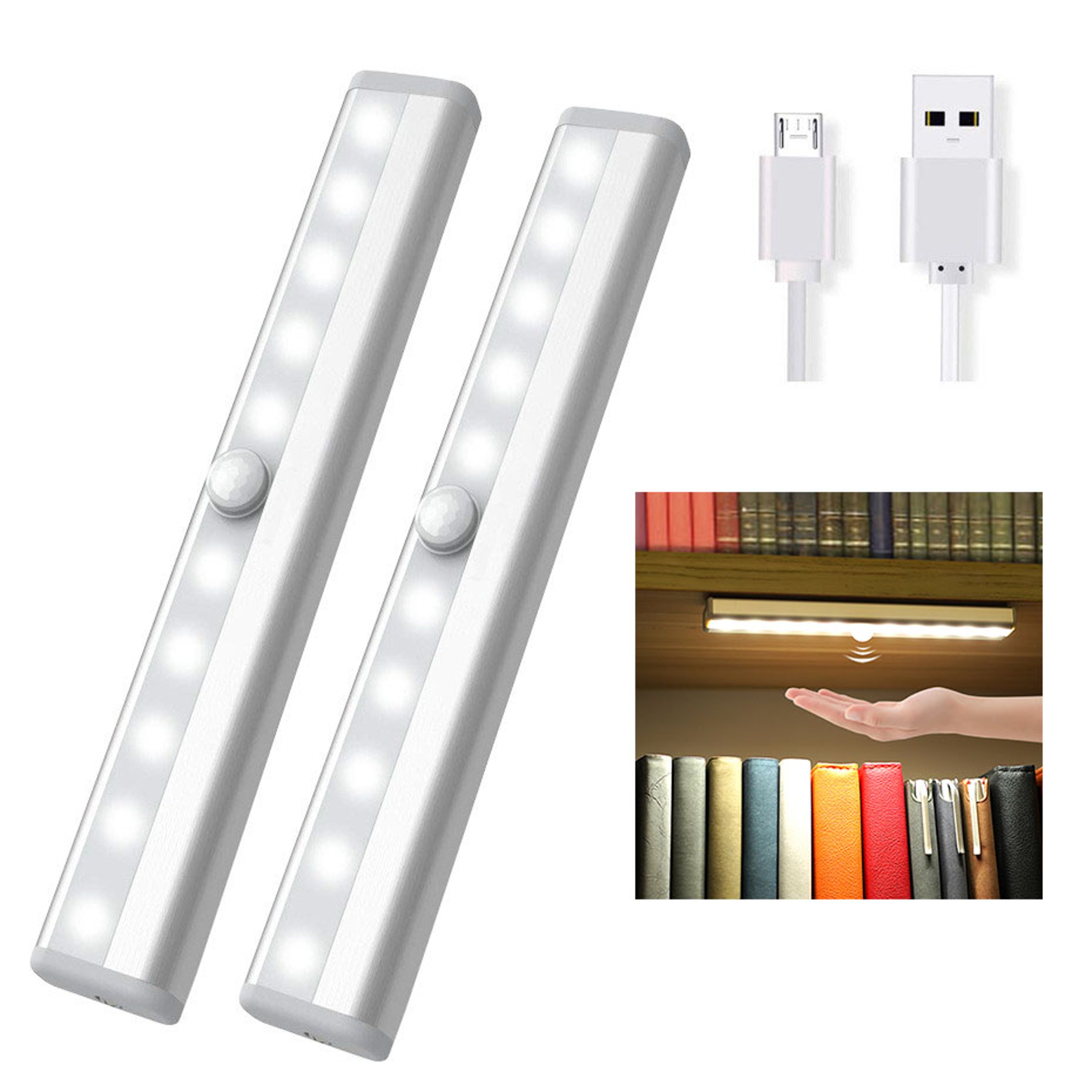 10 LED Motion Sensor Night Light USB Rechargeable Magnetic Closet Light For Wardrobe Cabinet Hallwa 0