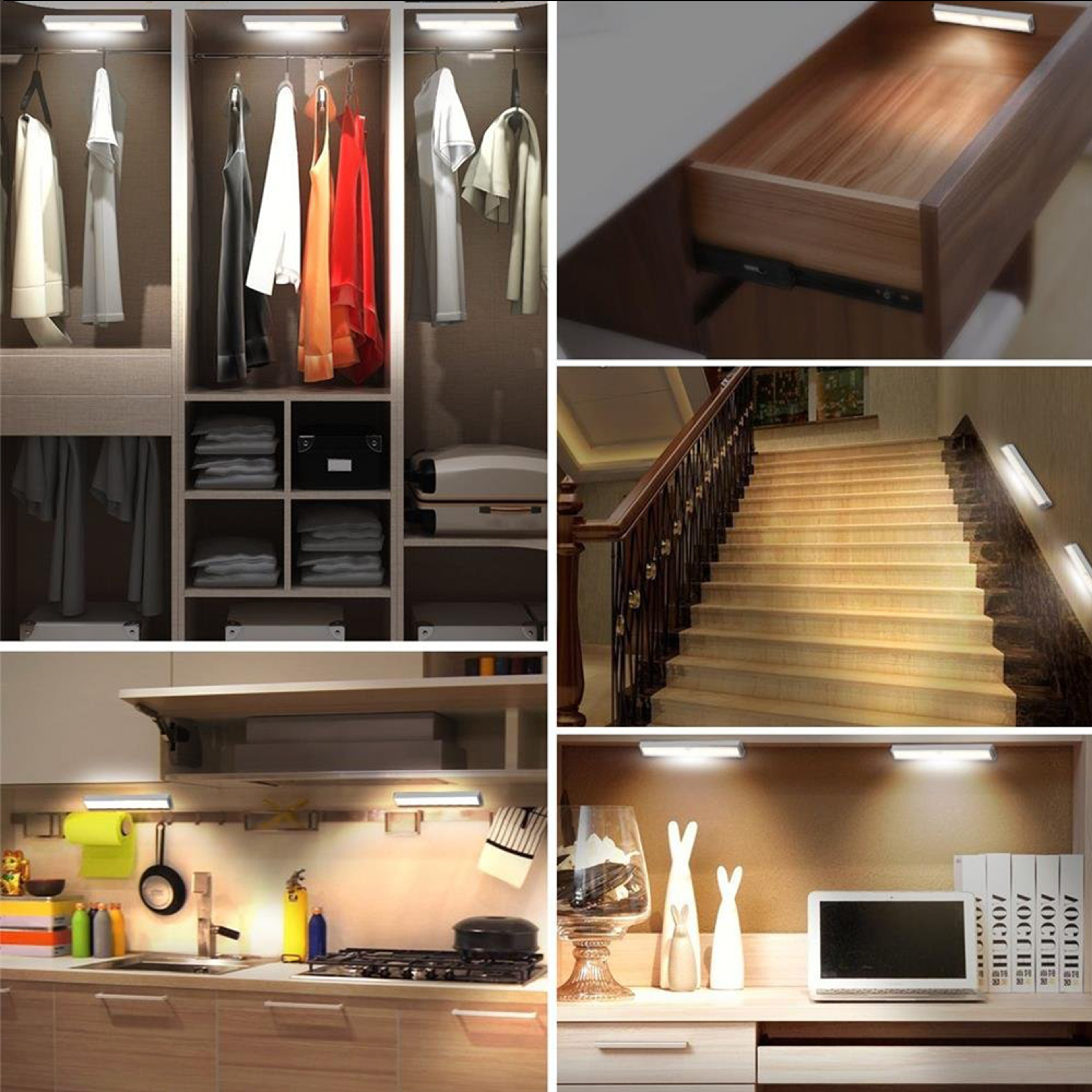 10 LED Motion Sensor Night Light USB Rechargeable Magnetic Closet Light For Wardrobe Cabinet Hallwa 5