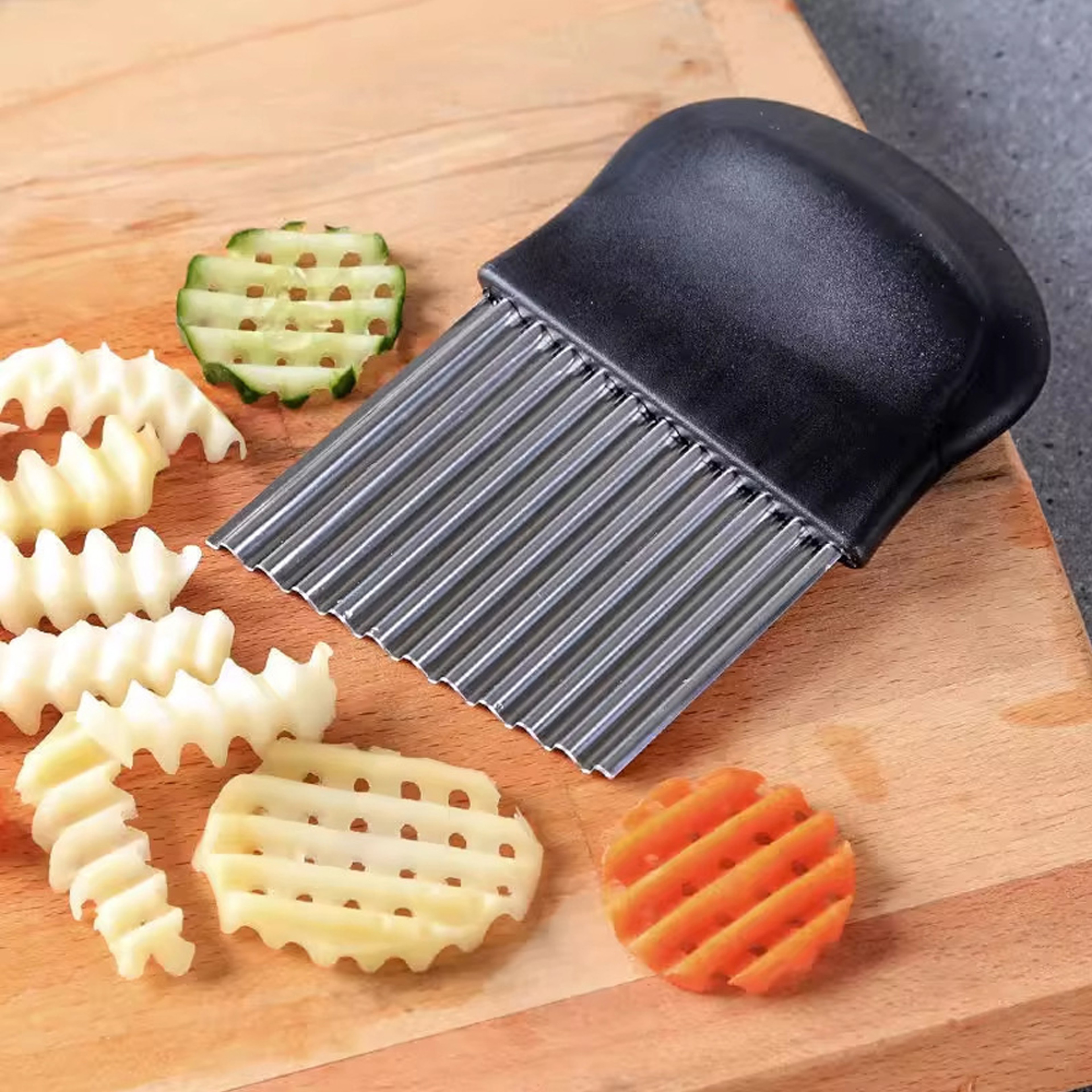 Premium Crinkle Cutter Stainless Steel French Fry Cutter Wavy Vegetable Potato Slicer Knife – view 2