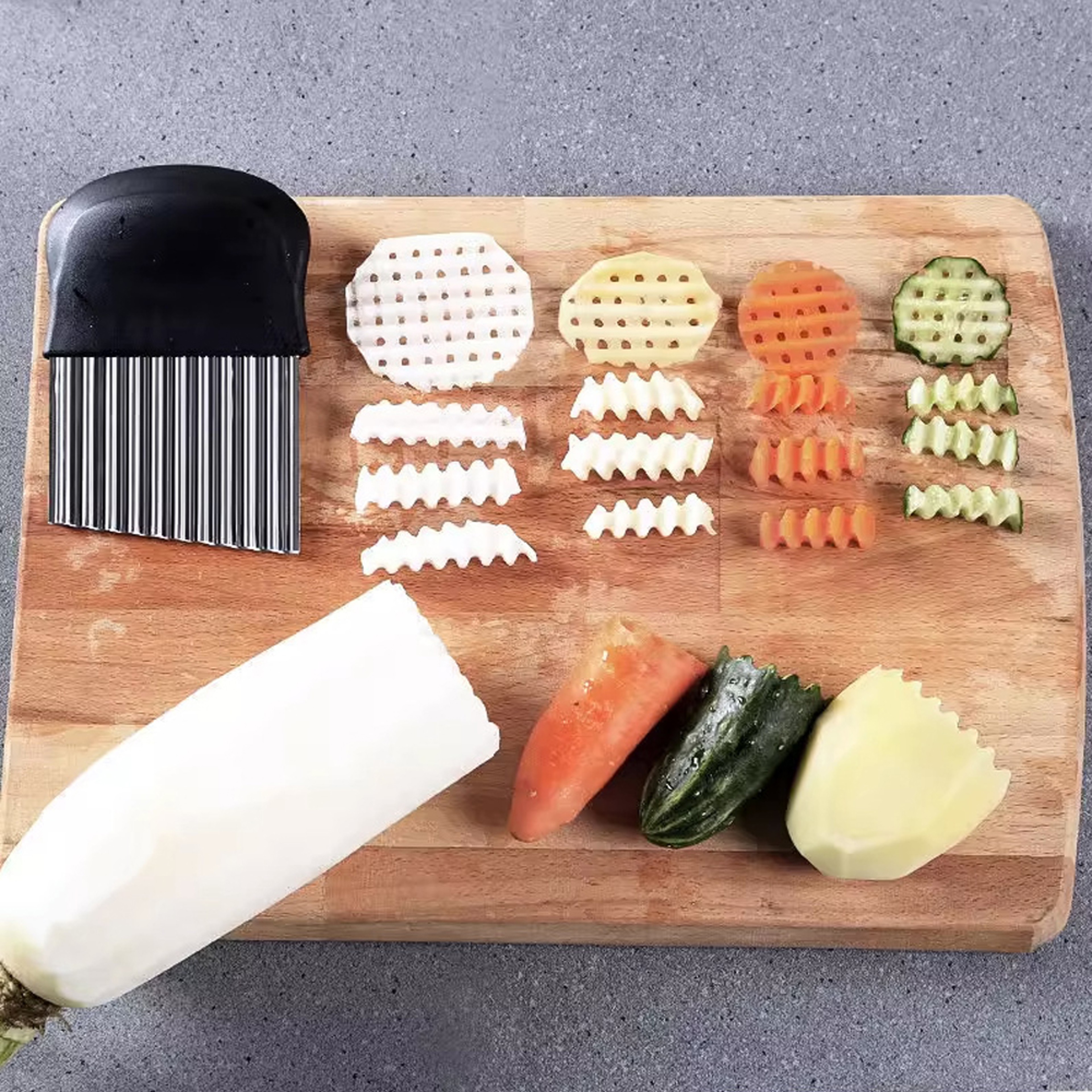 Premium Crinkle Cutter Stainless Steel French Fry Cutter Wavy Vegetable Potato Slicer Knife – view 5
