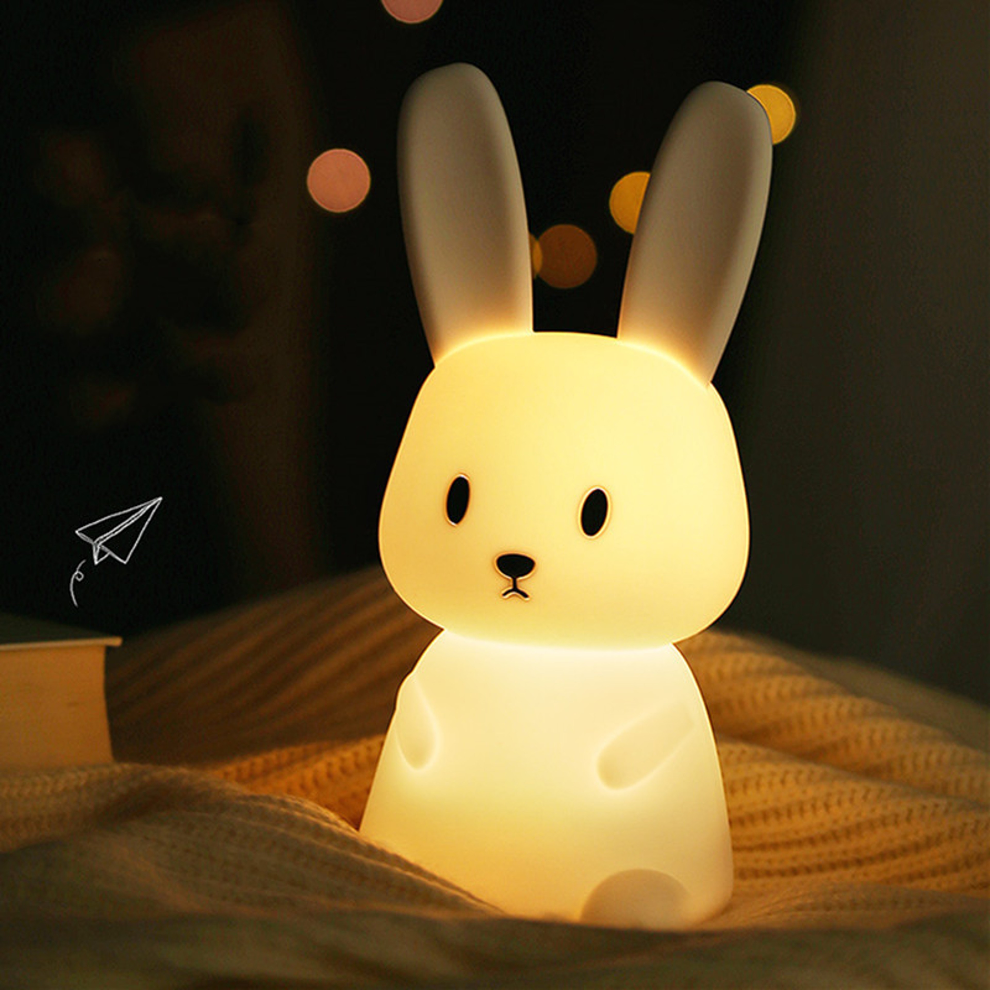 Cute Rabbit Night Light Soft Silicone LED Night Light Touch Sensor Nursery Table Lamp For Kids 0