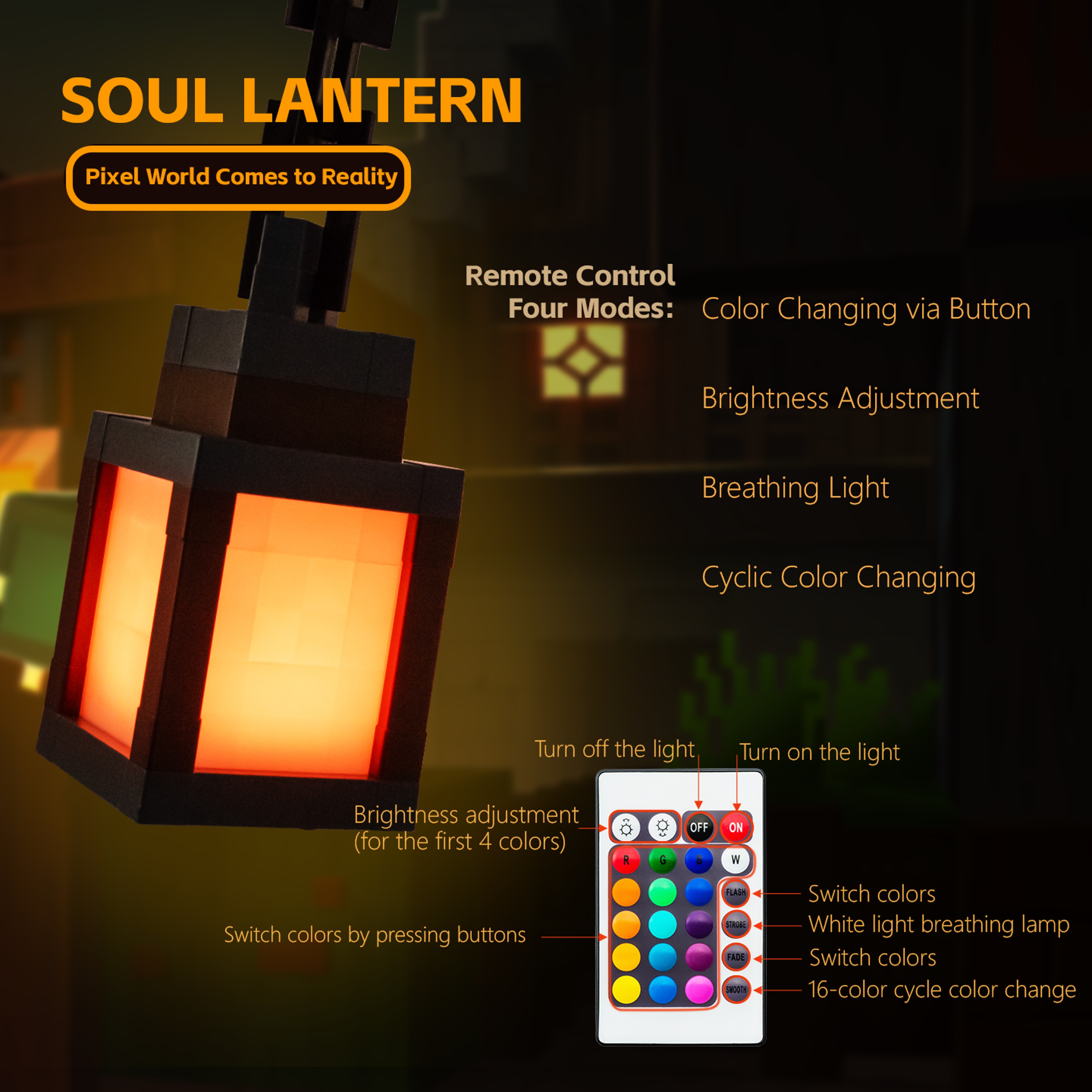 16 Color Pixel Night Light Portable LED Lantern For Bedroom Gaming Room And Home Decor 2