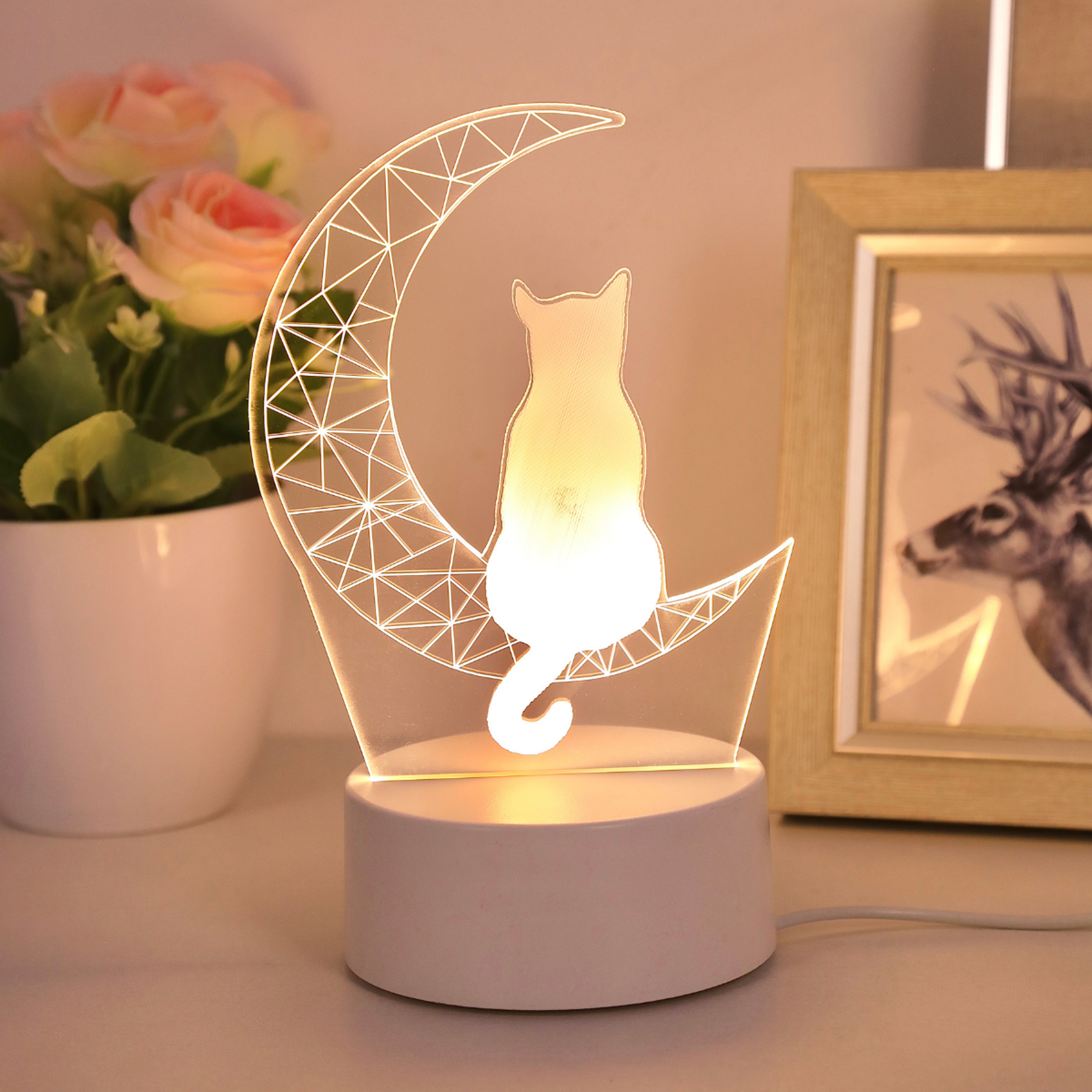 Moon Cat 3D Night Light USB Desk Lamp For Bedroom Ambient Decor 5