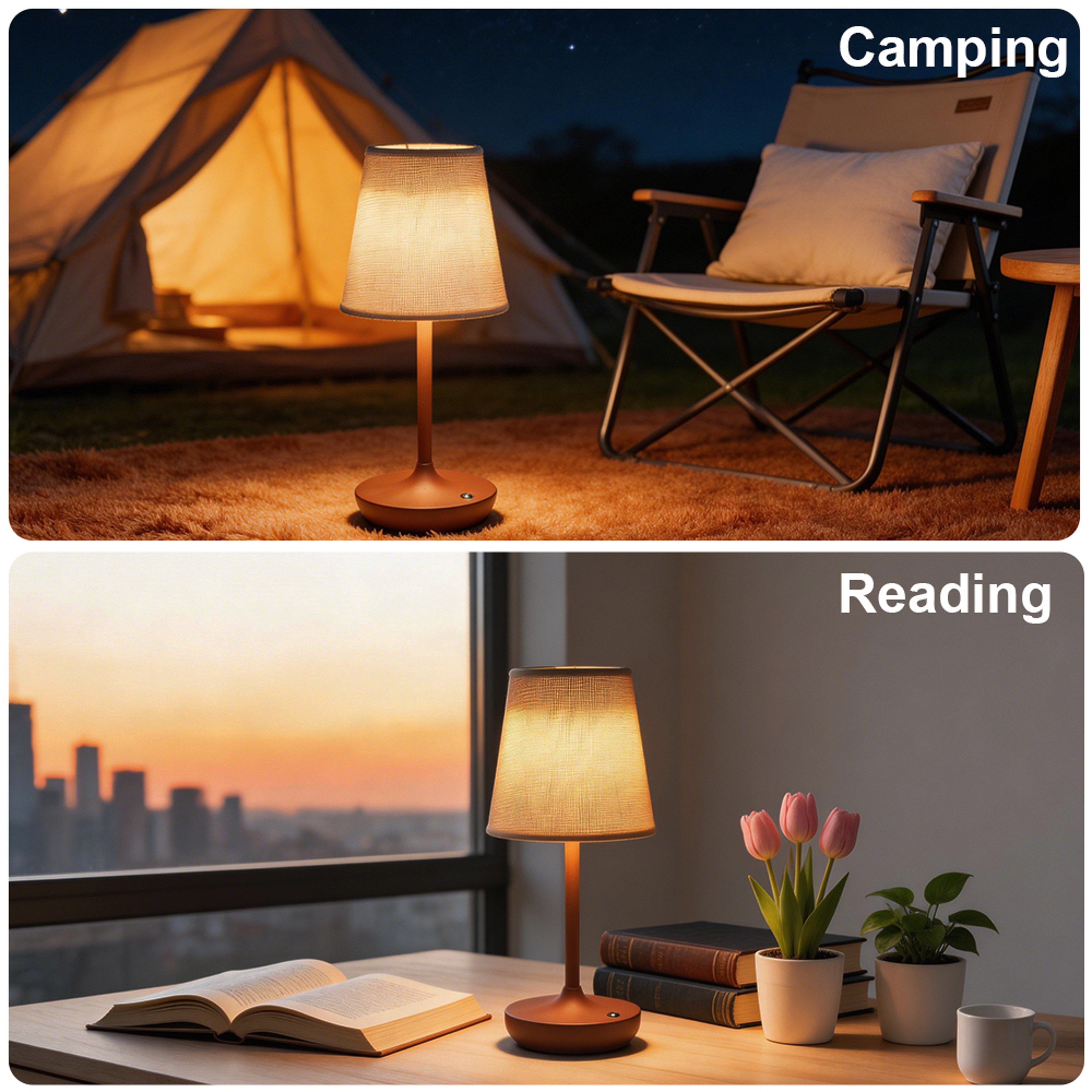 Vintage Cordless Table Lamp Rechargeable LED Bedside Lamp With Fabric Shade And Touch Control 5