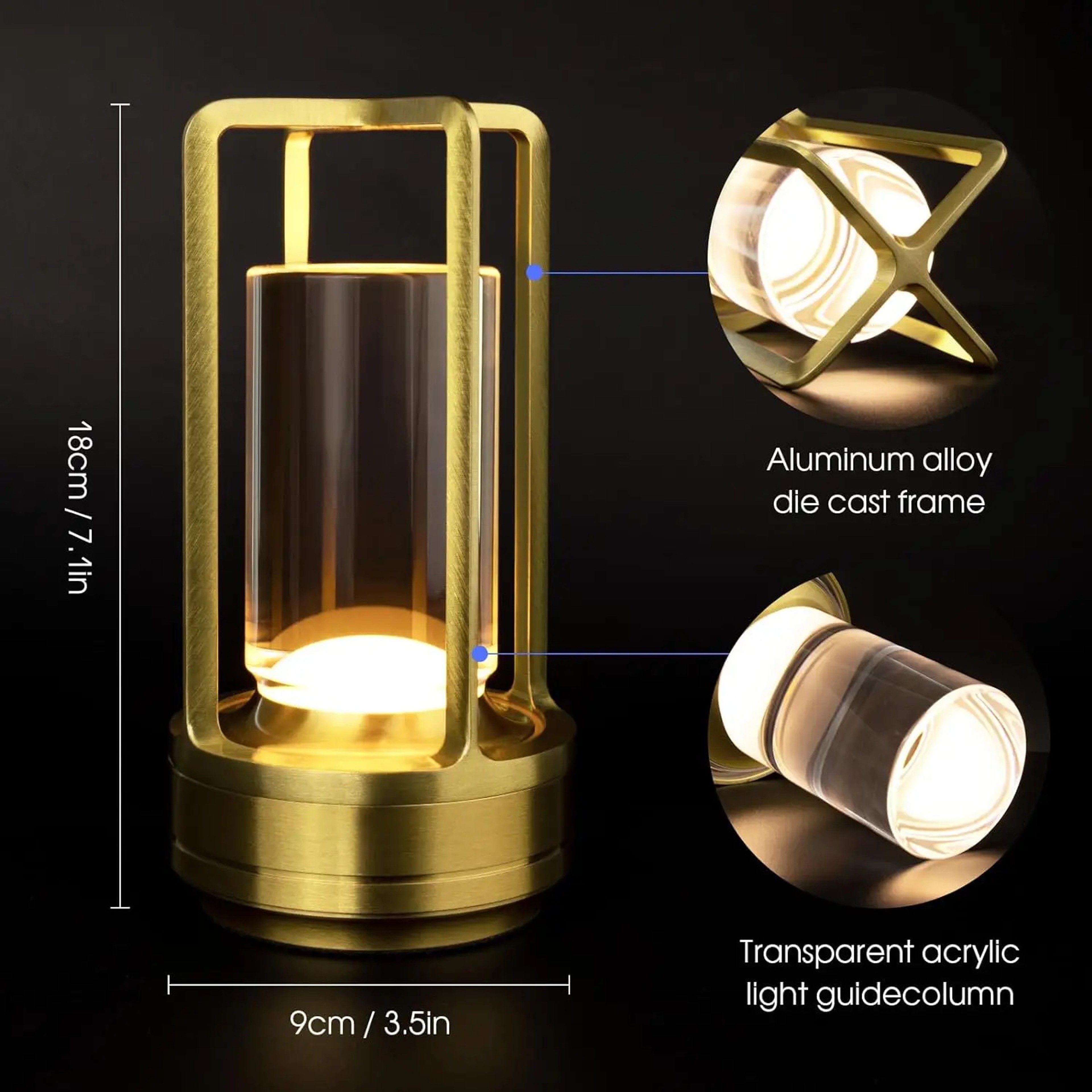 Rechargeable Wireless Table Lamp LED Touch Sensor Lamp Portable Dimmable Ambient Night Light 5