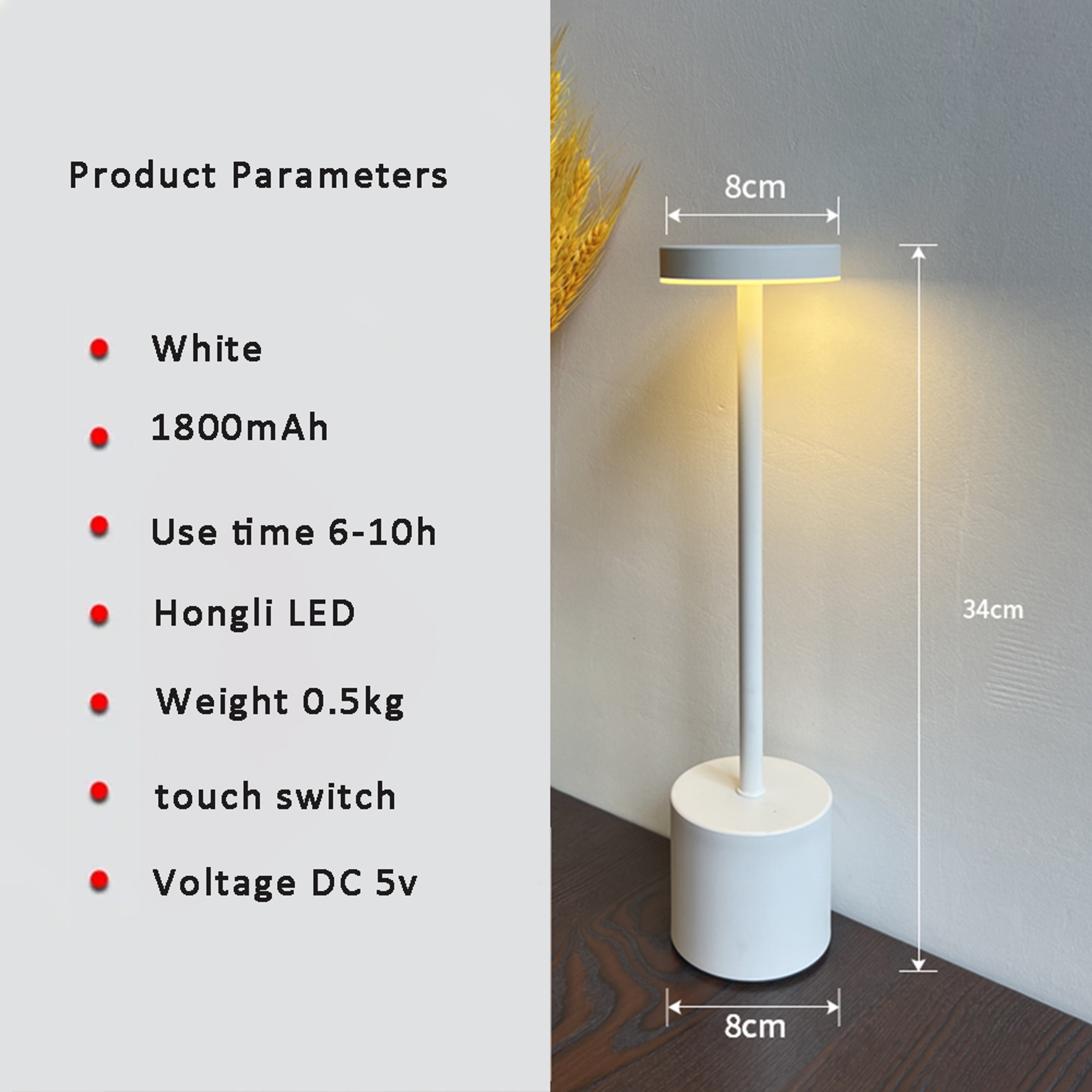 Modern Rechargeable Table Lamp Wireless LED Table Lamp Touch Control Metal Desk Light 3