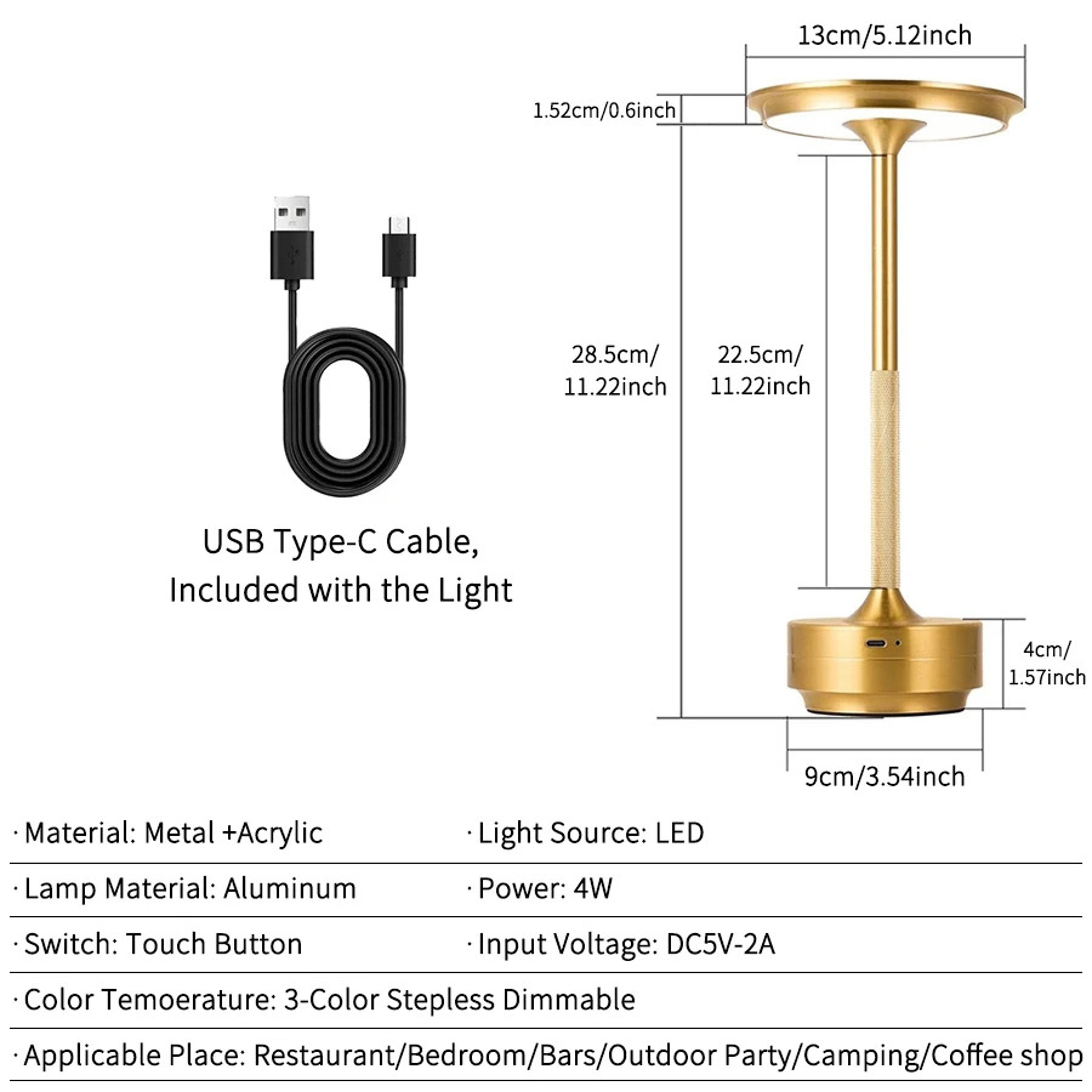 Modern Rechargeable Table Lamp Wireless Touch LED Bedside Lamp USB C Dimmable Desk Light 5