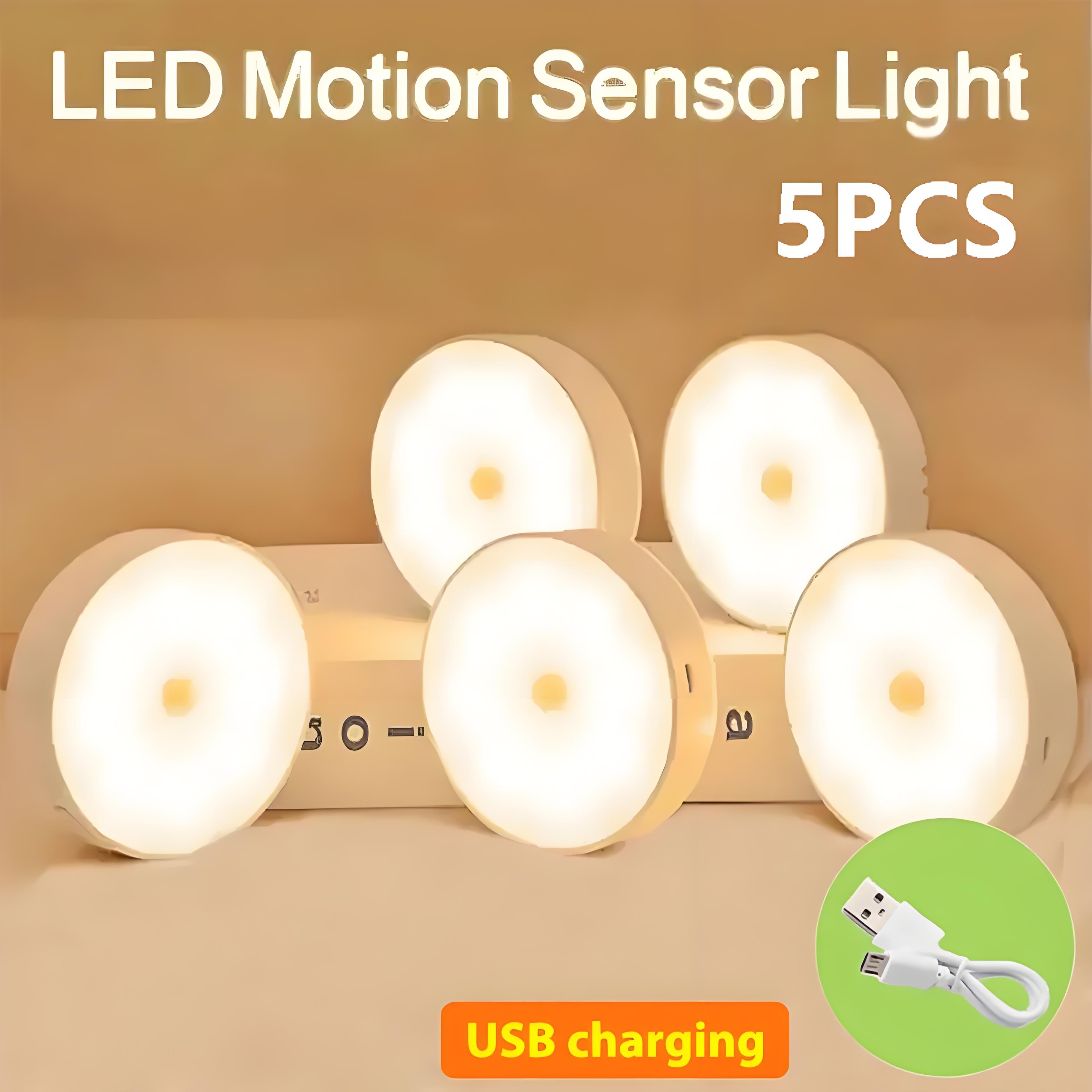 Wireless LED Motion Sensor Night Light 5 Pack USB Rechargeable Closet Cabinet Lights 4