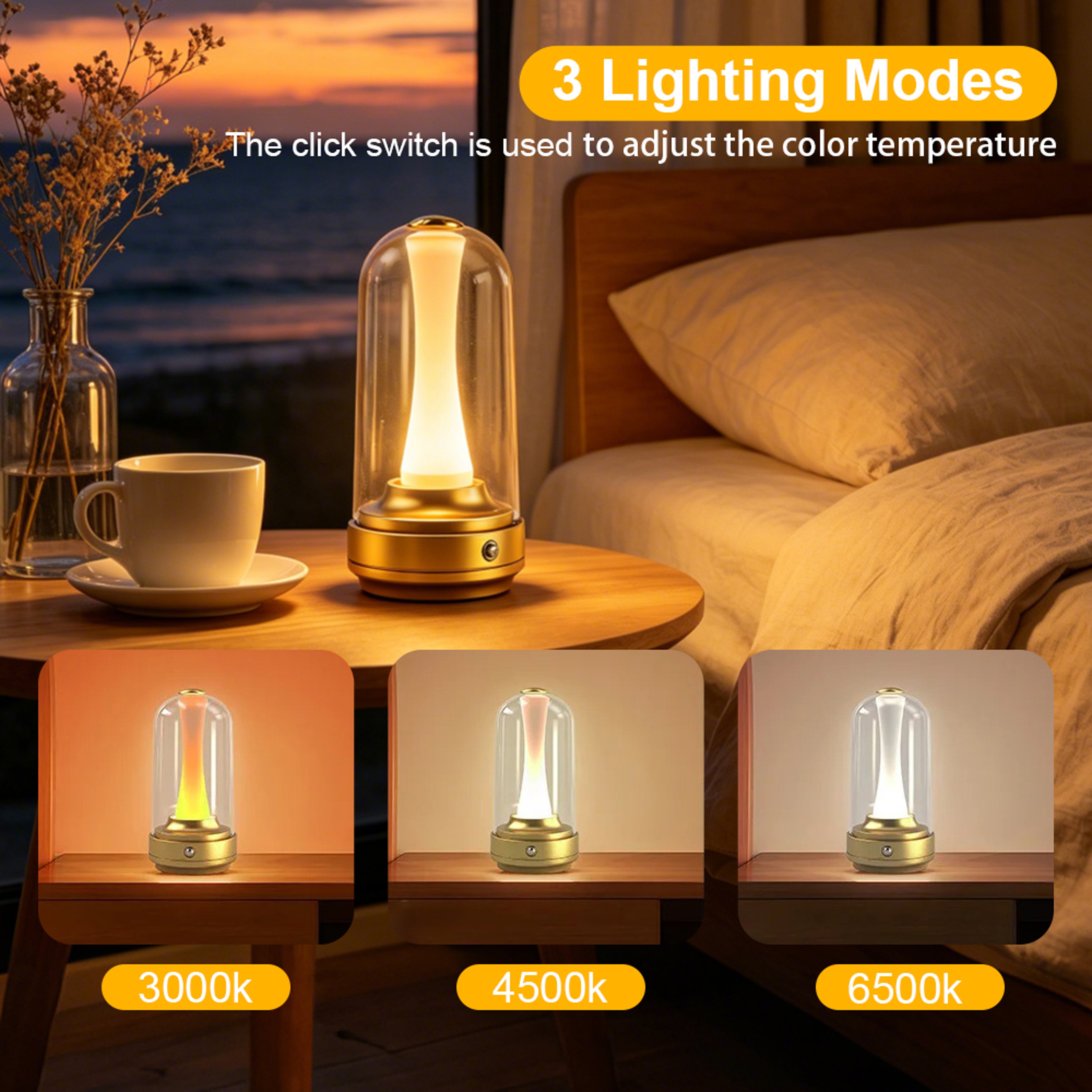 LumiGlow Rechargeable Bedside Lamp Touch Dimmable Waterproof Mood Light 2
