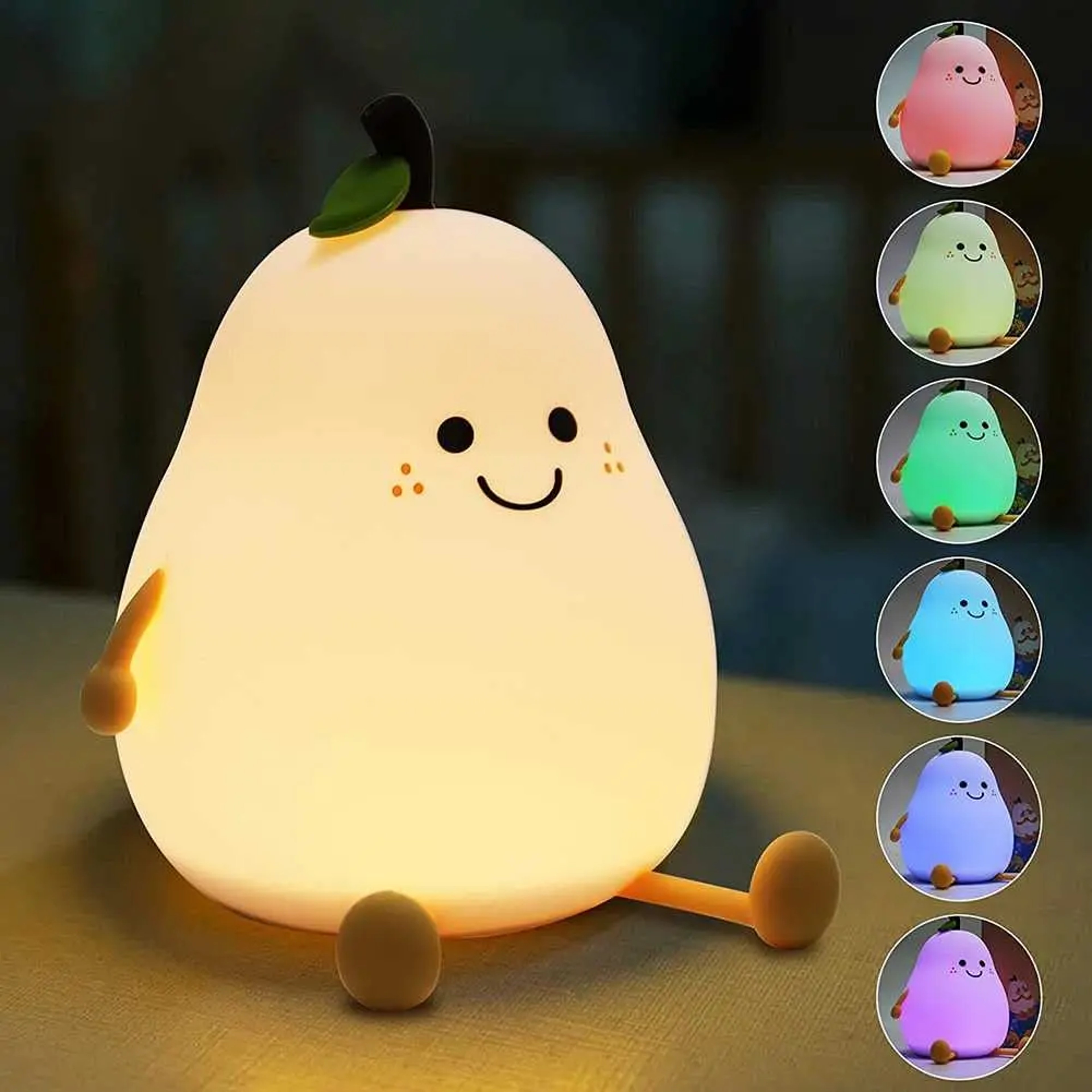Cute Pear Kids Night Light Rechargeable Silicone Night Light With 7 Color Dimmable LED 1