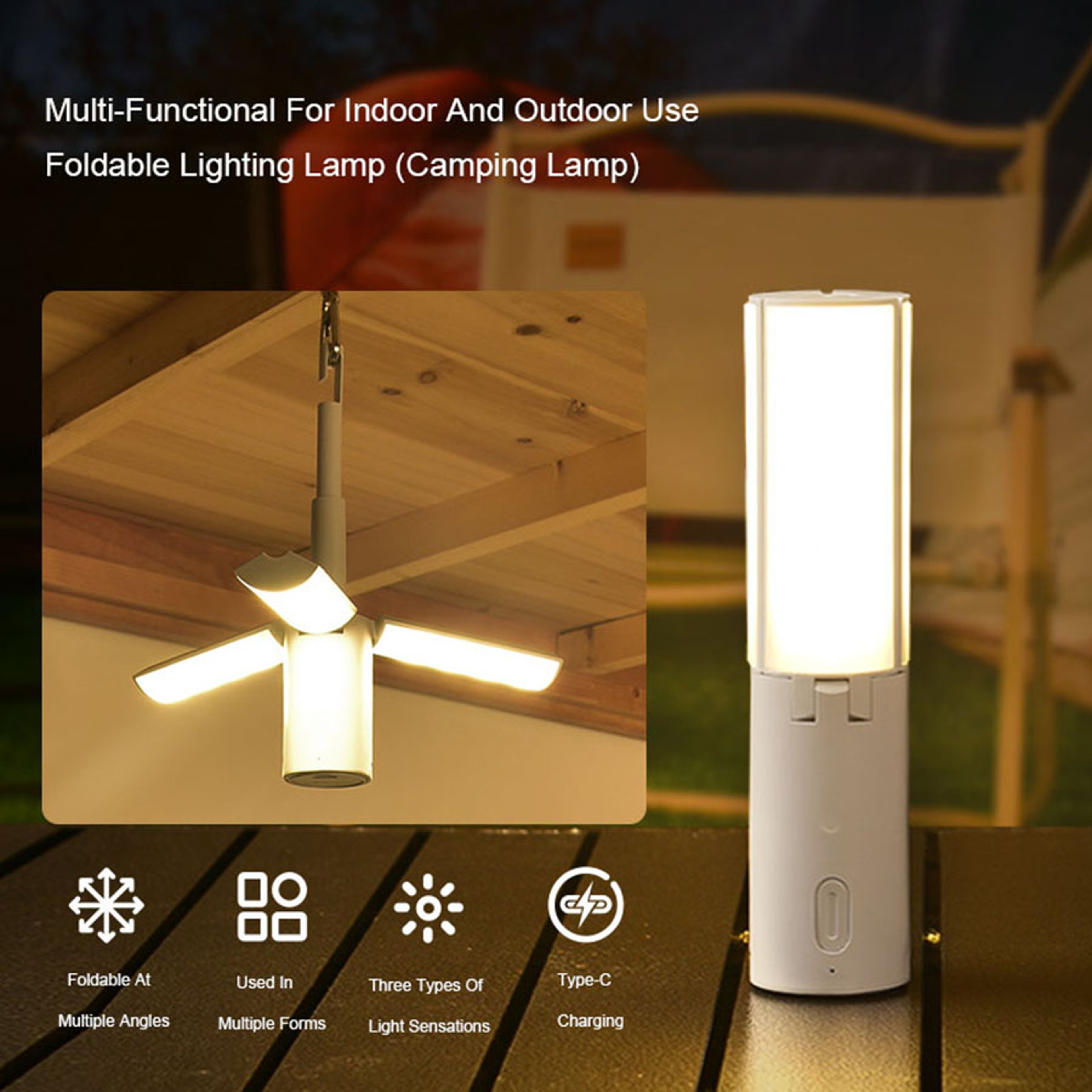 Folding Outdoor Camping Light Portable Lantern Rechargeable 3 Modes Dimmable For Outdoor Camping Ten