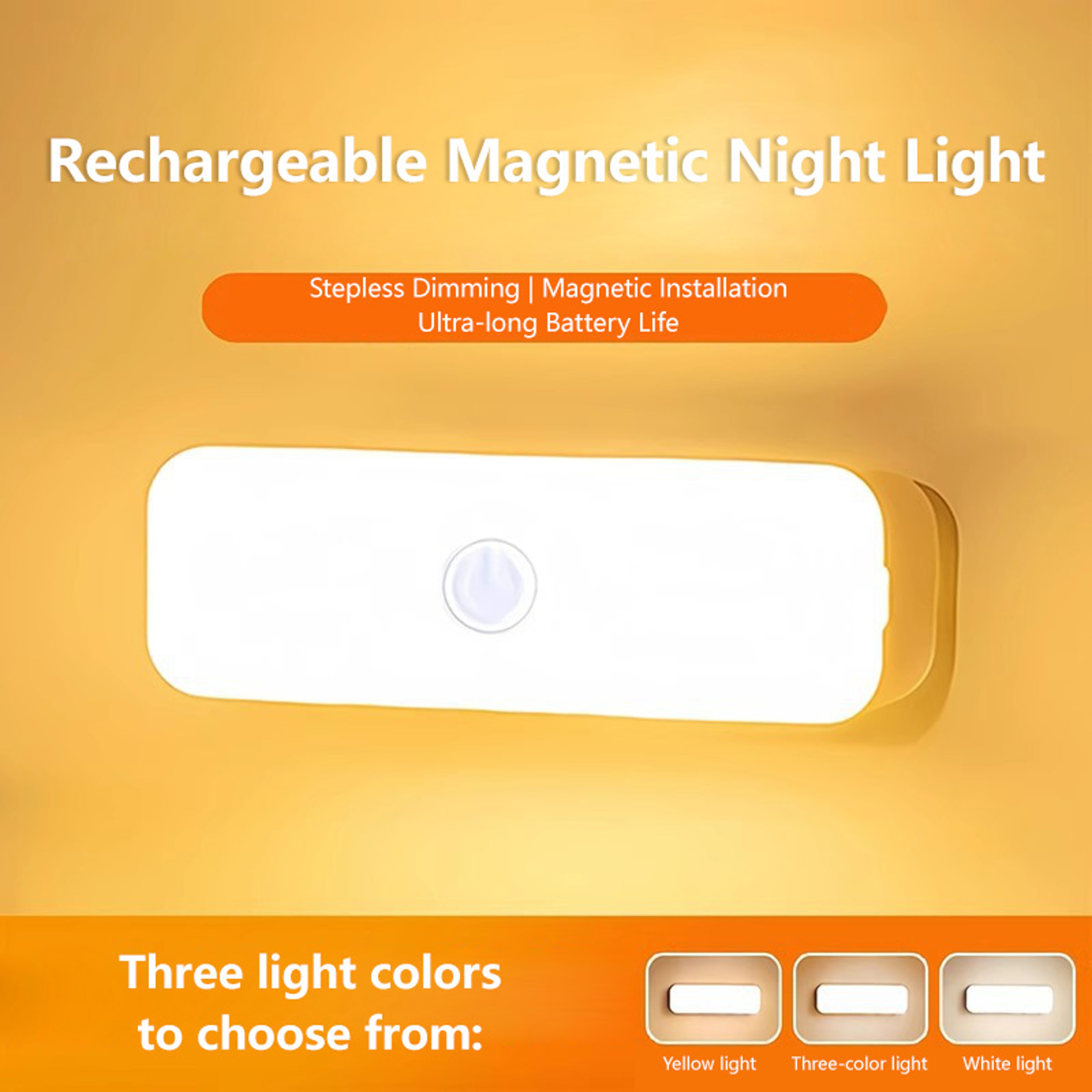 Magnetic Rechargeable Night Light LED Bedside Lamp With Touch Control 3 Color Eye Care Lighting 4