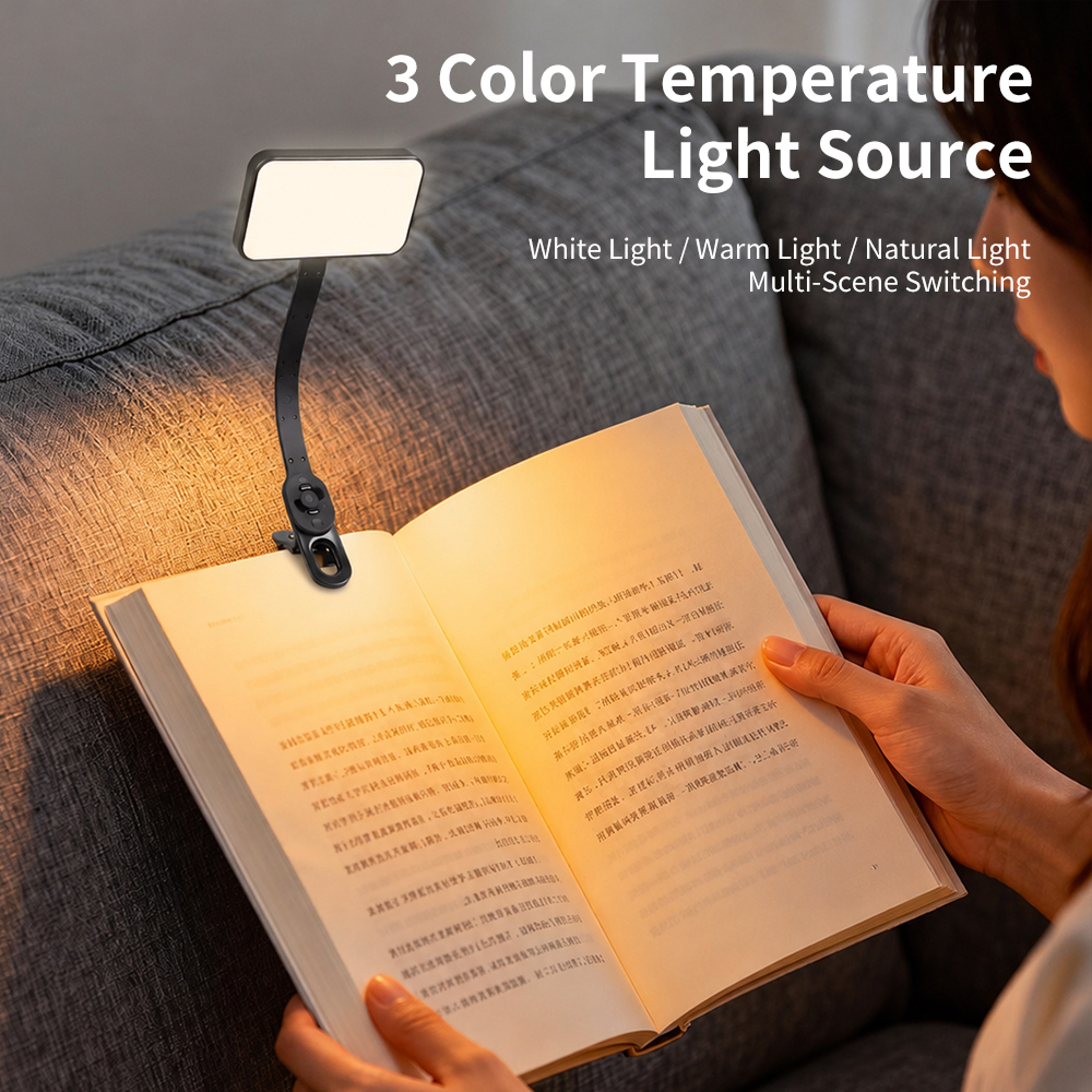 USB Rechargeable LED Book Light Clip On Dimmable Eye Care Reading Lamp 4