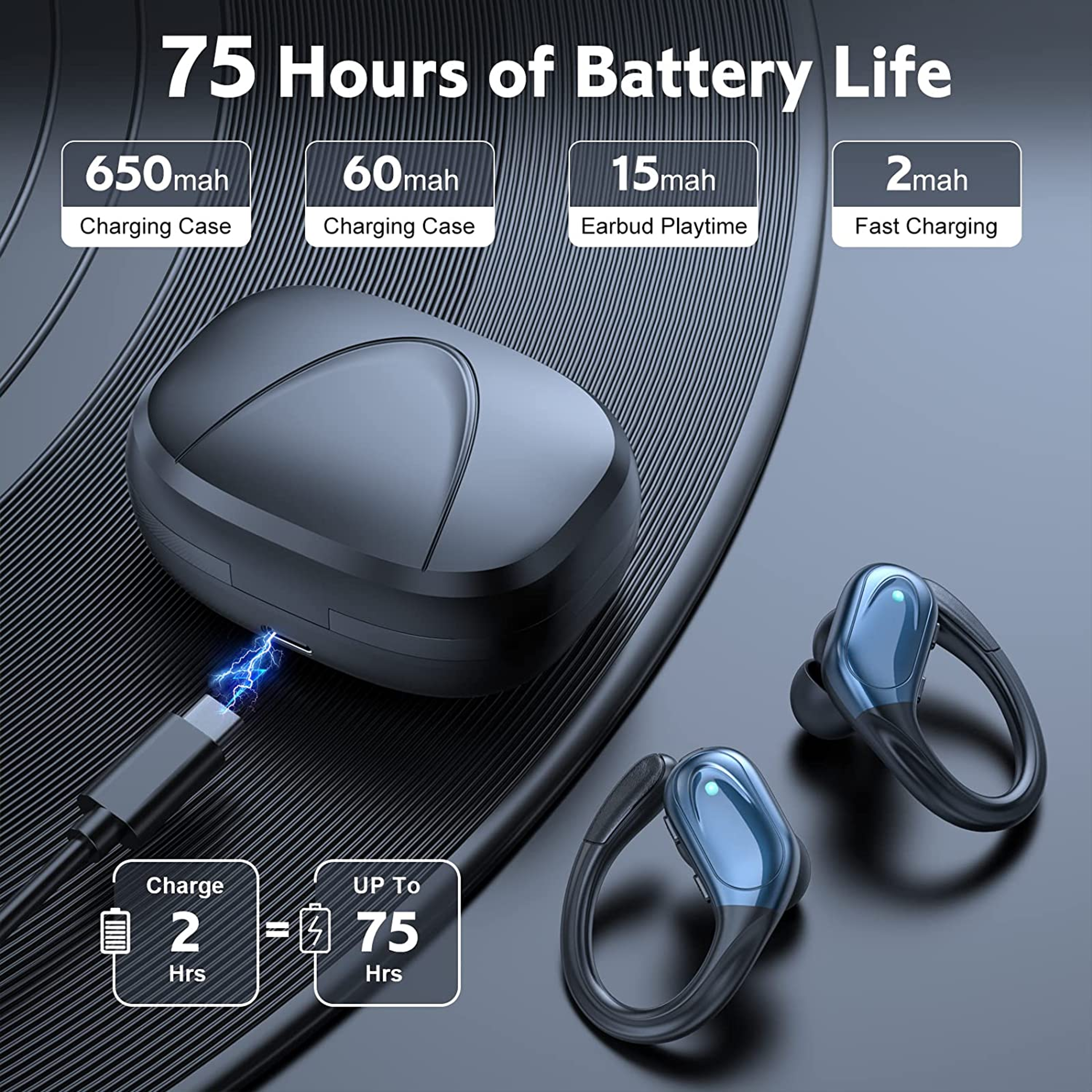 BX17 Bluetooth Sports Earbuds with Ear Hook, Bluetooth 5.3, Waterproof Wireless Running Headphones – view 2
